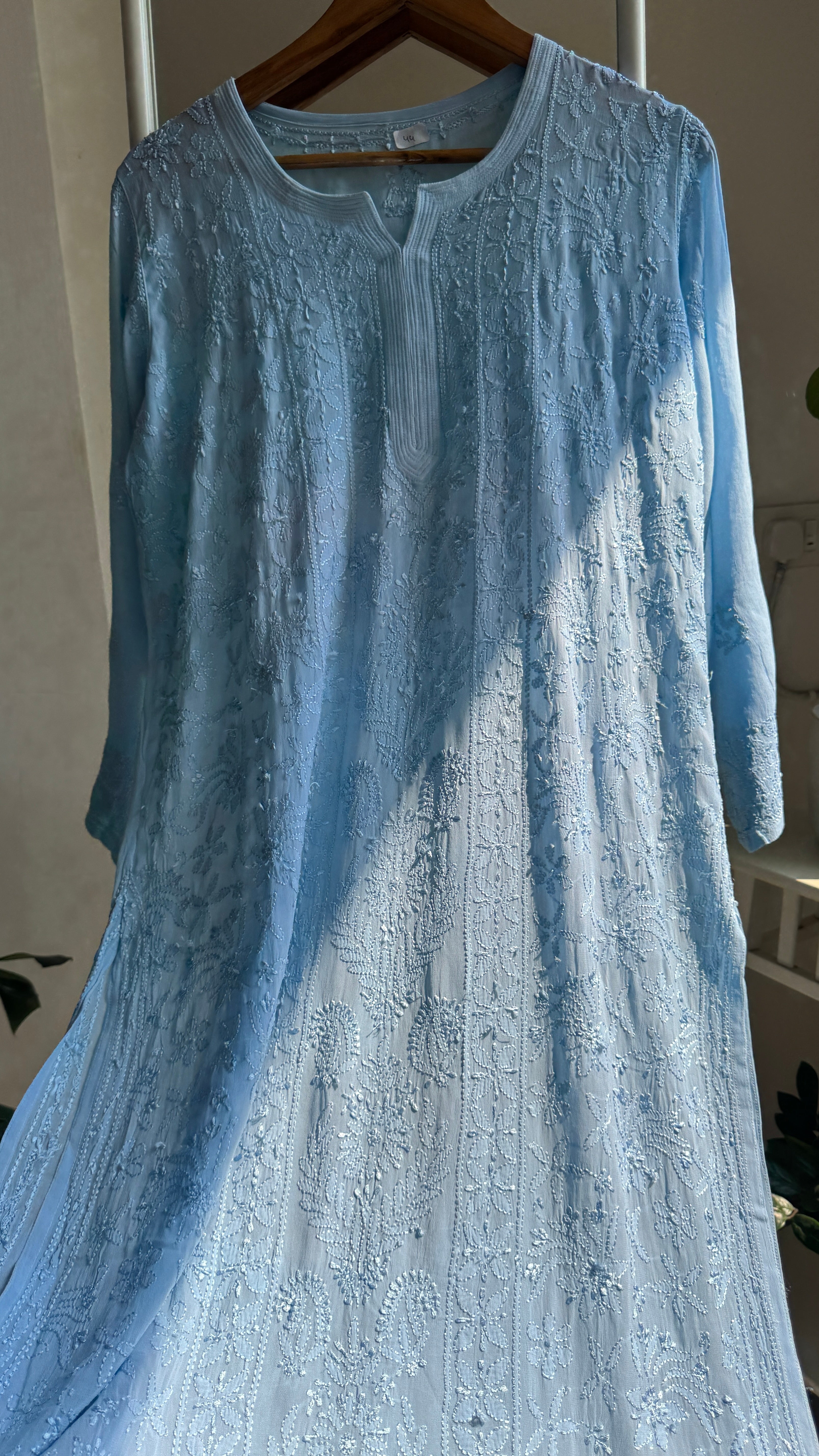 Viscose Chikankari Kurti - Blue