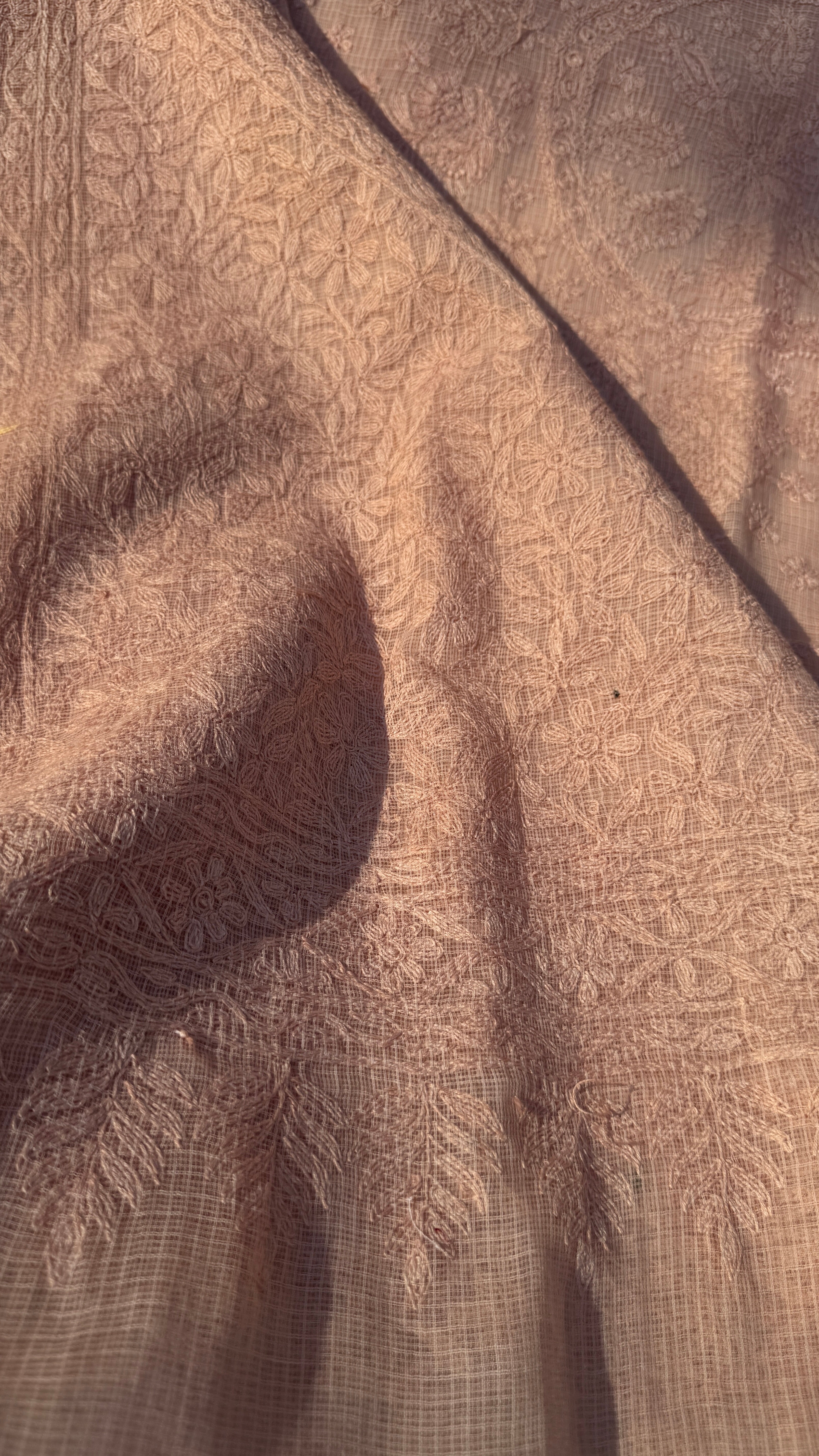 Kota Chikankari saree in Nude Peach