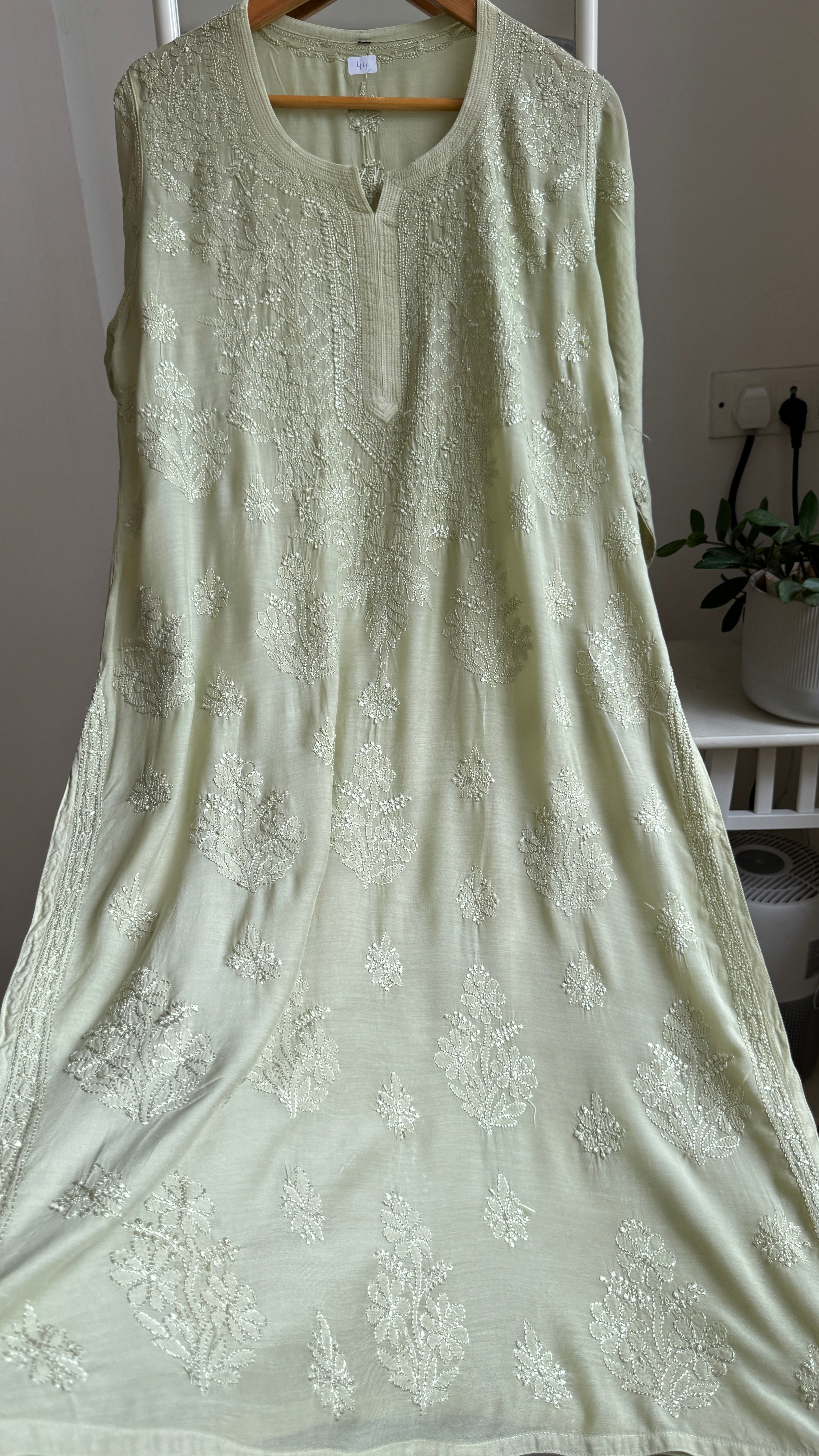 Muslin Chikankari Kurti - Sheen Green - BERRY Collection