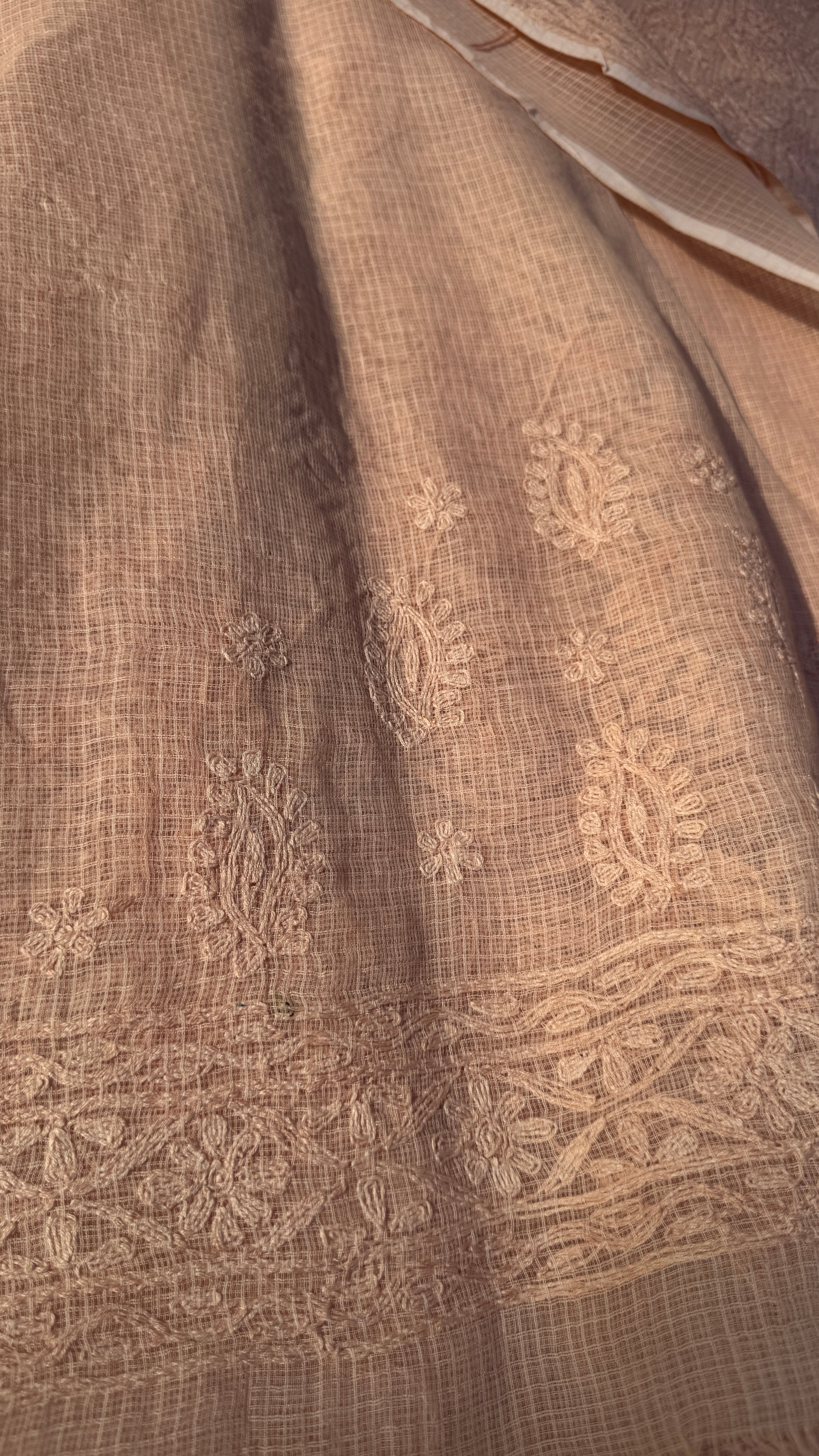 Kota Chikankari saree in Nude Peach