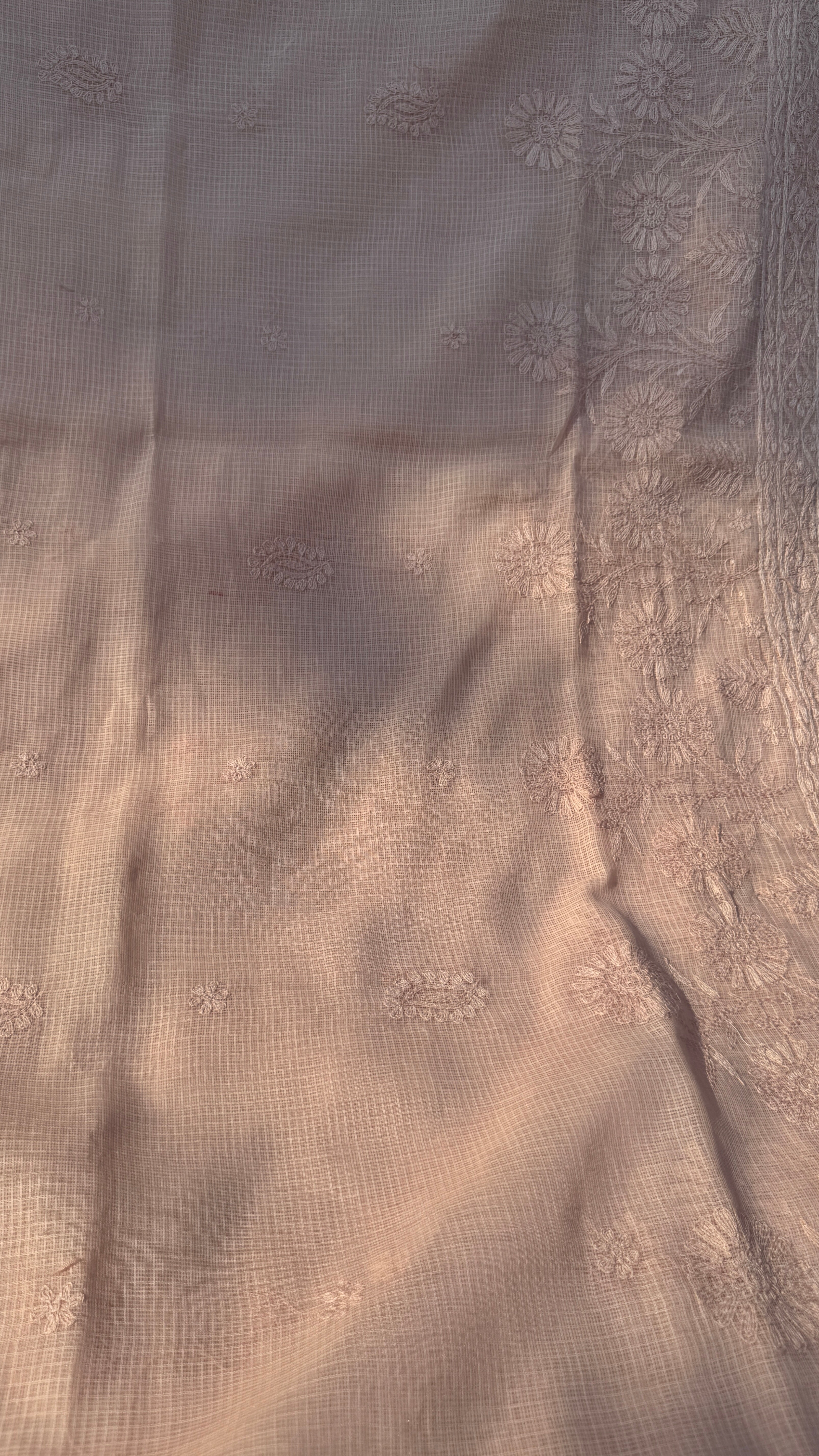 Kota Chikankari saree in Nude Peach