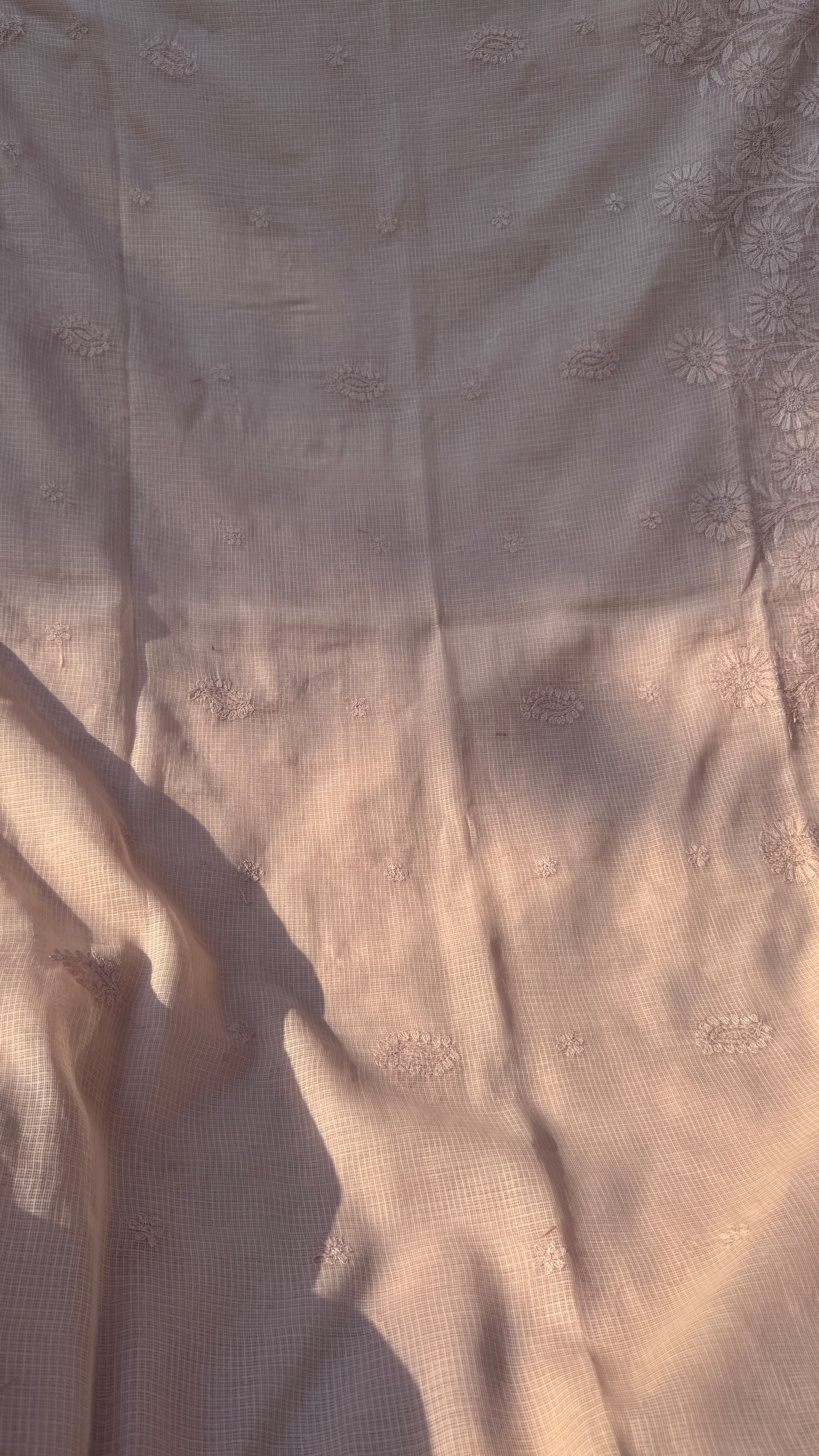 Kota Chikankari saree in Nude Peach