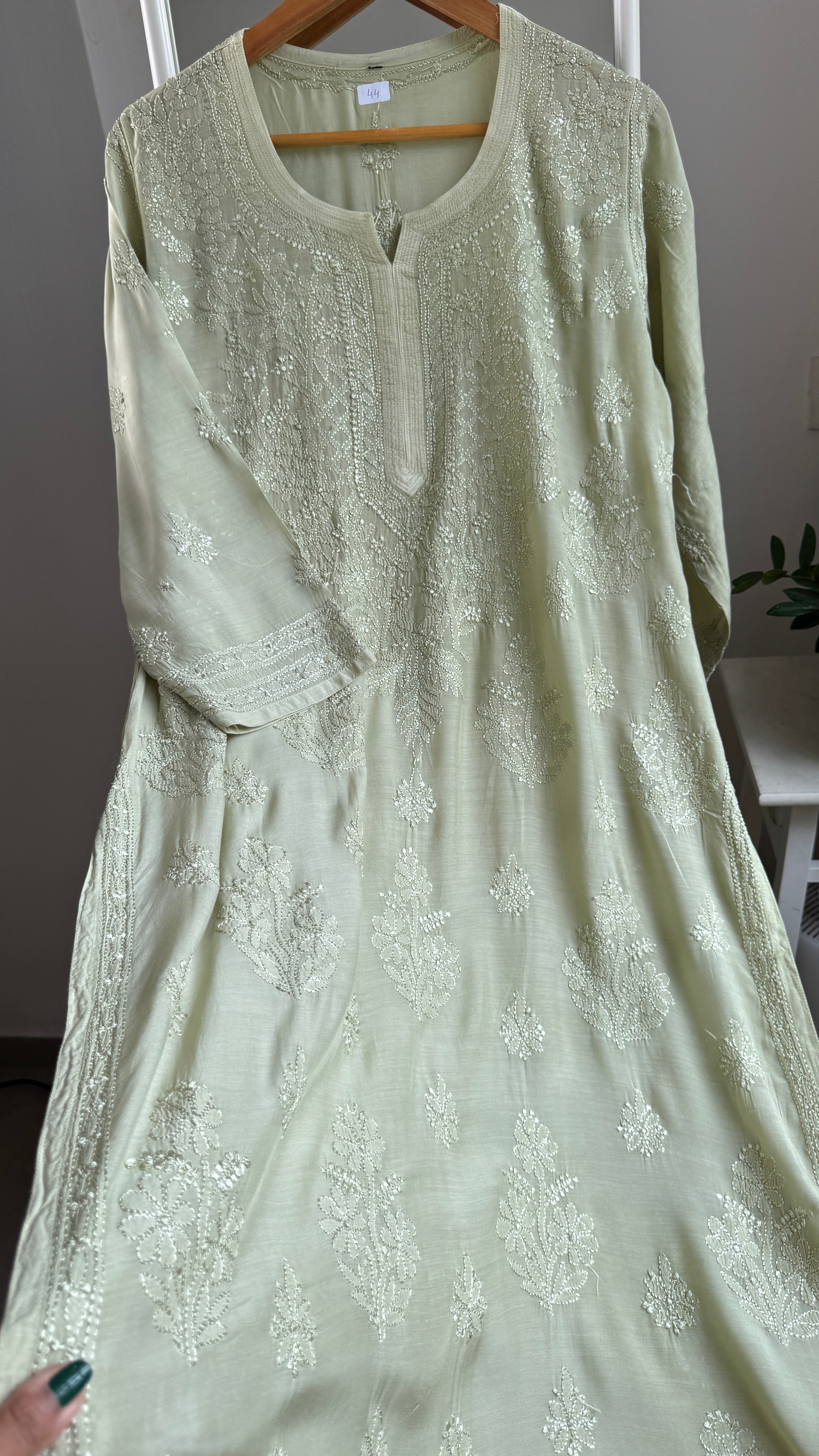 Muslin Chikankari Kurti - Sheen Green - BERRY Collection