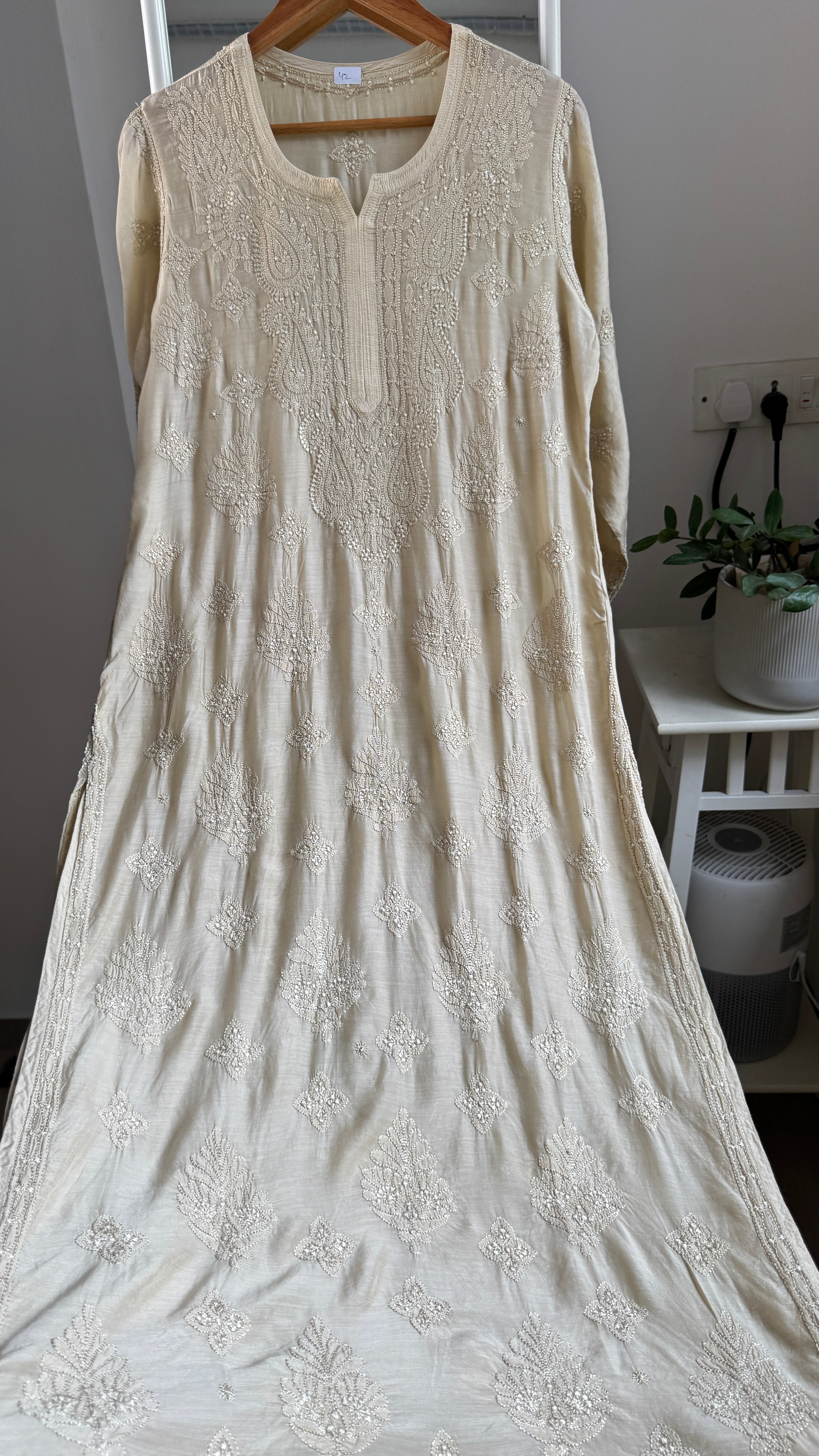 Muslin Chikankari Kurti - Ivory Beige - BERRY Collection