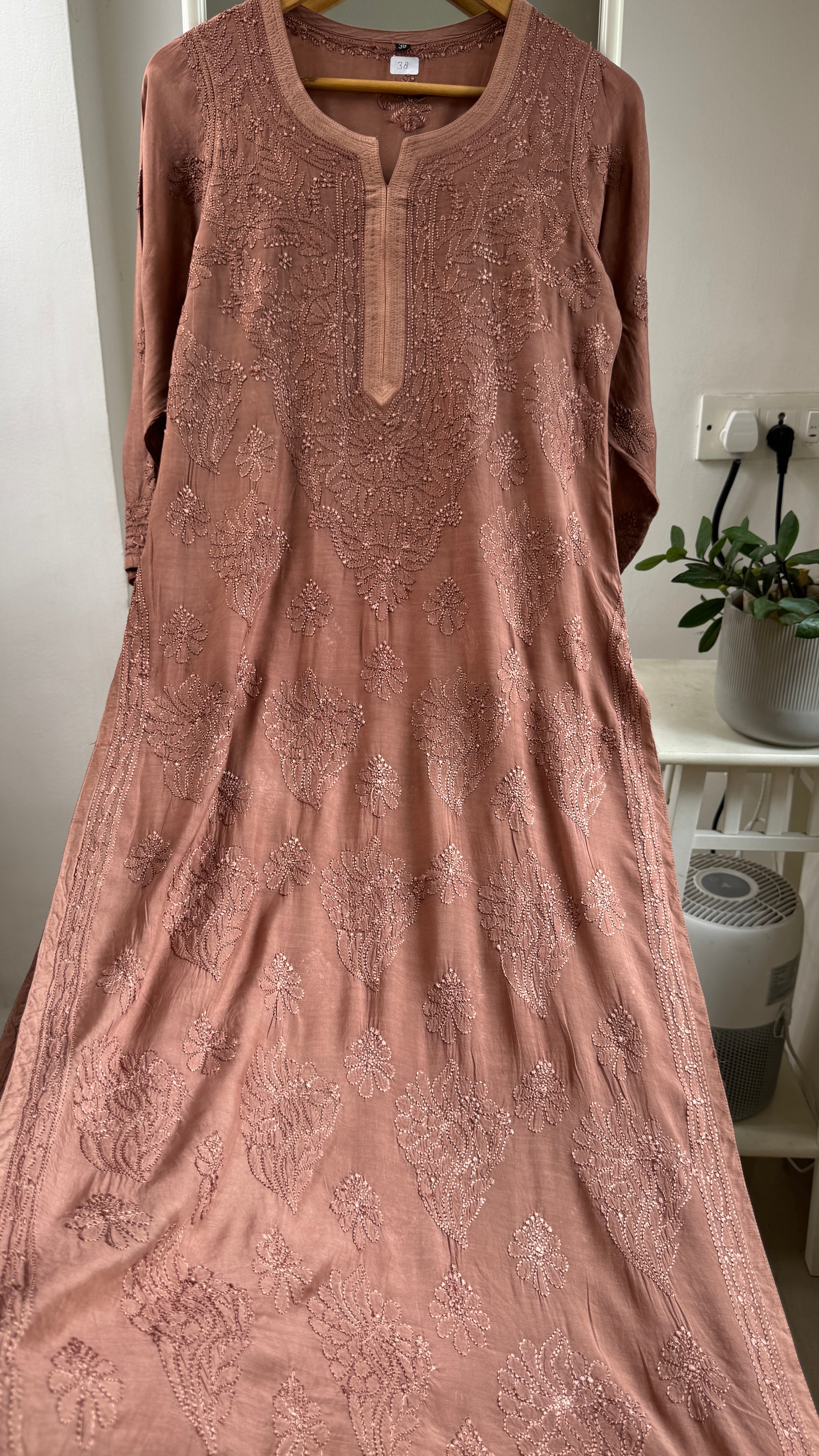 Muslin Chikankari Kurti - Brown - BERRY Collection