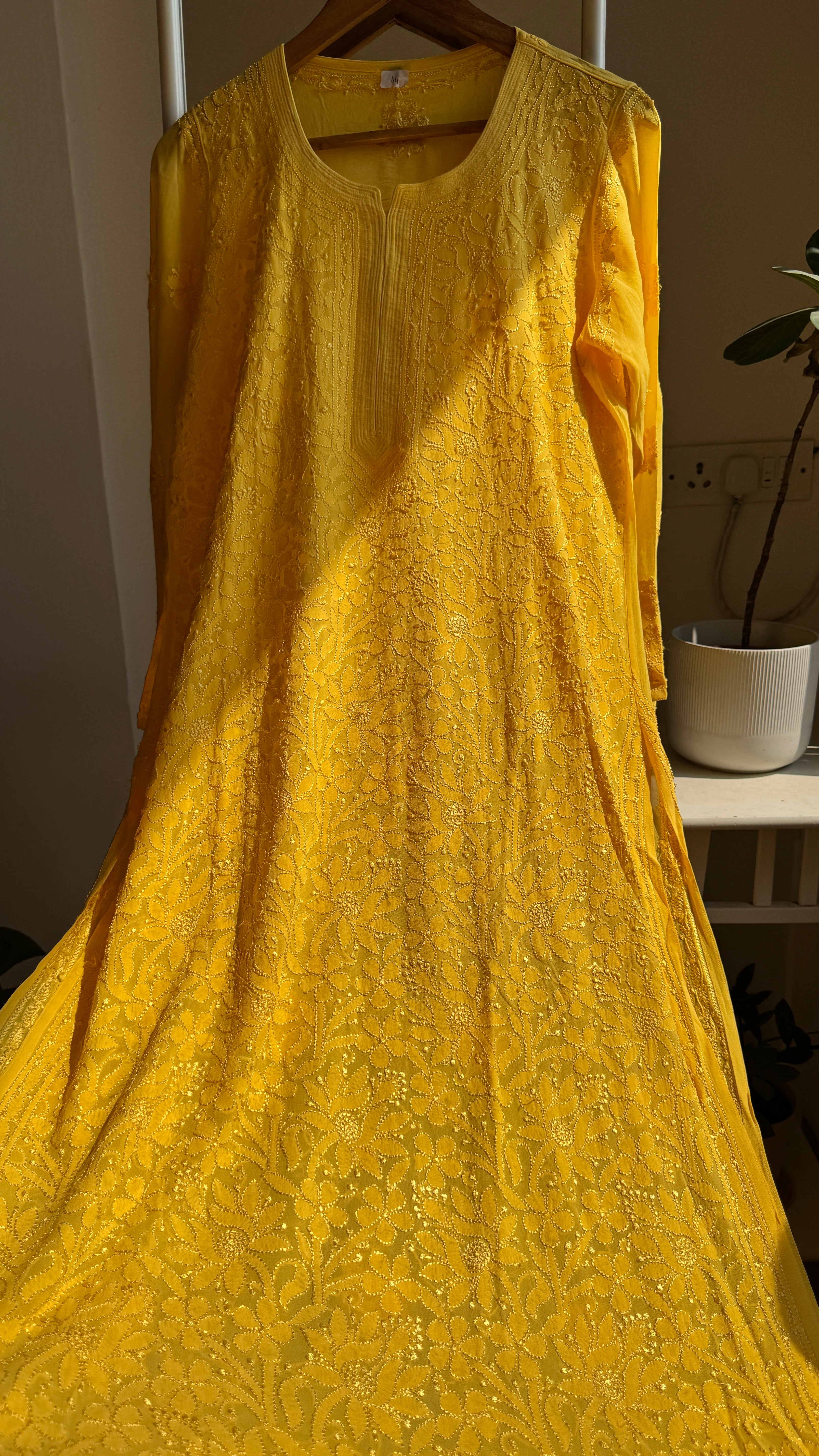 Viscose Chikankari Kurti - Yellow