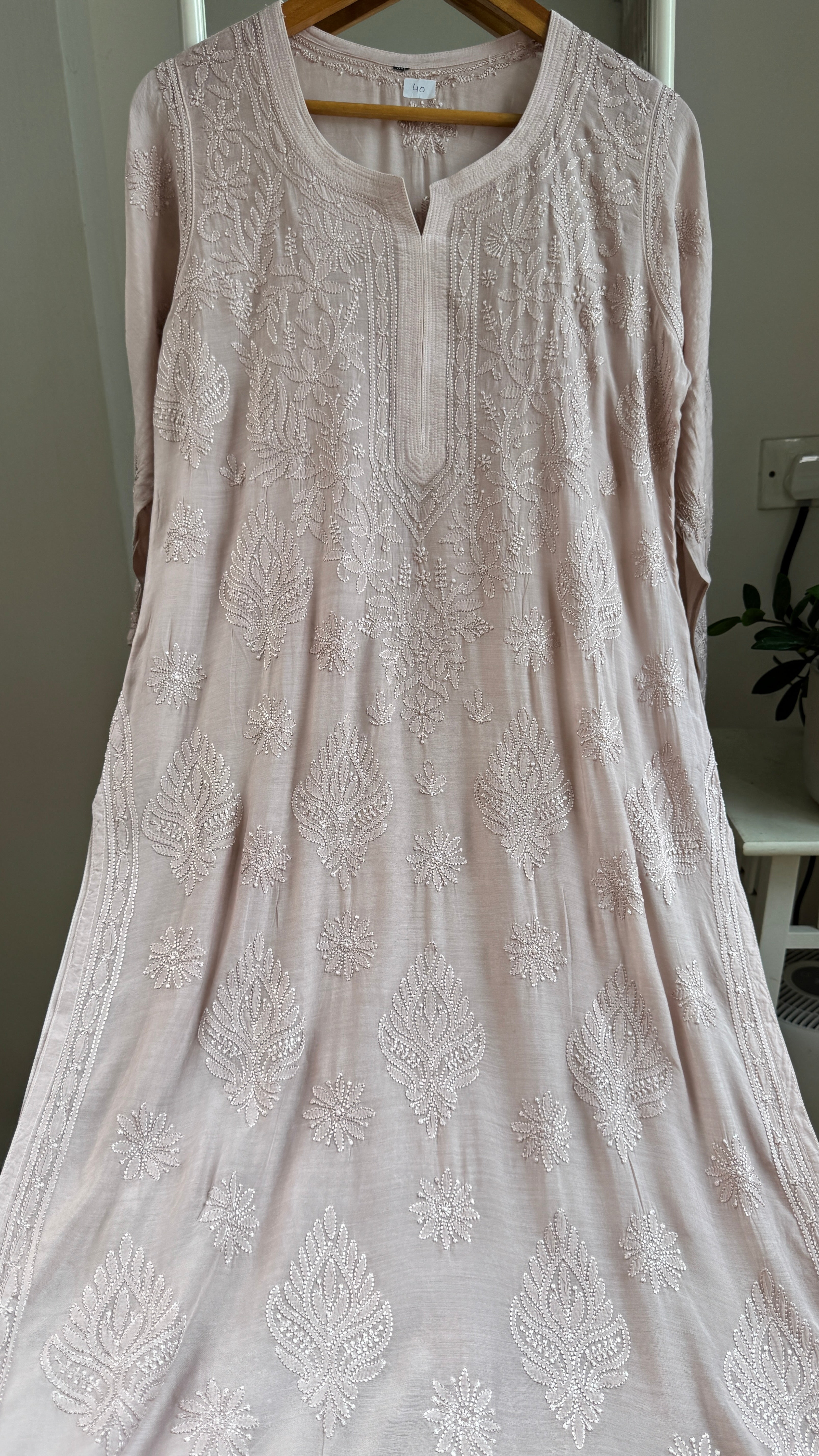Muslin Chikankari Kurti - Pale Pink - BERRY Collection