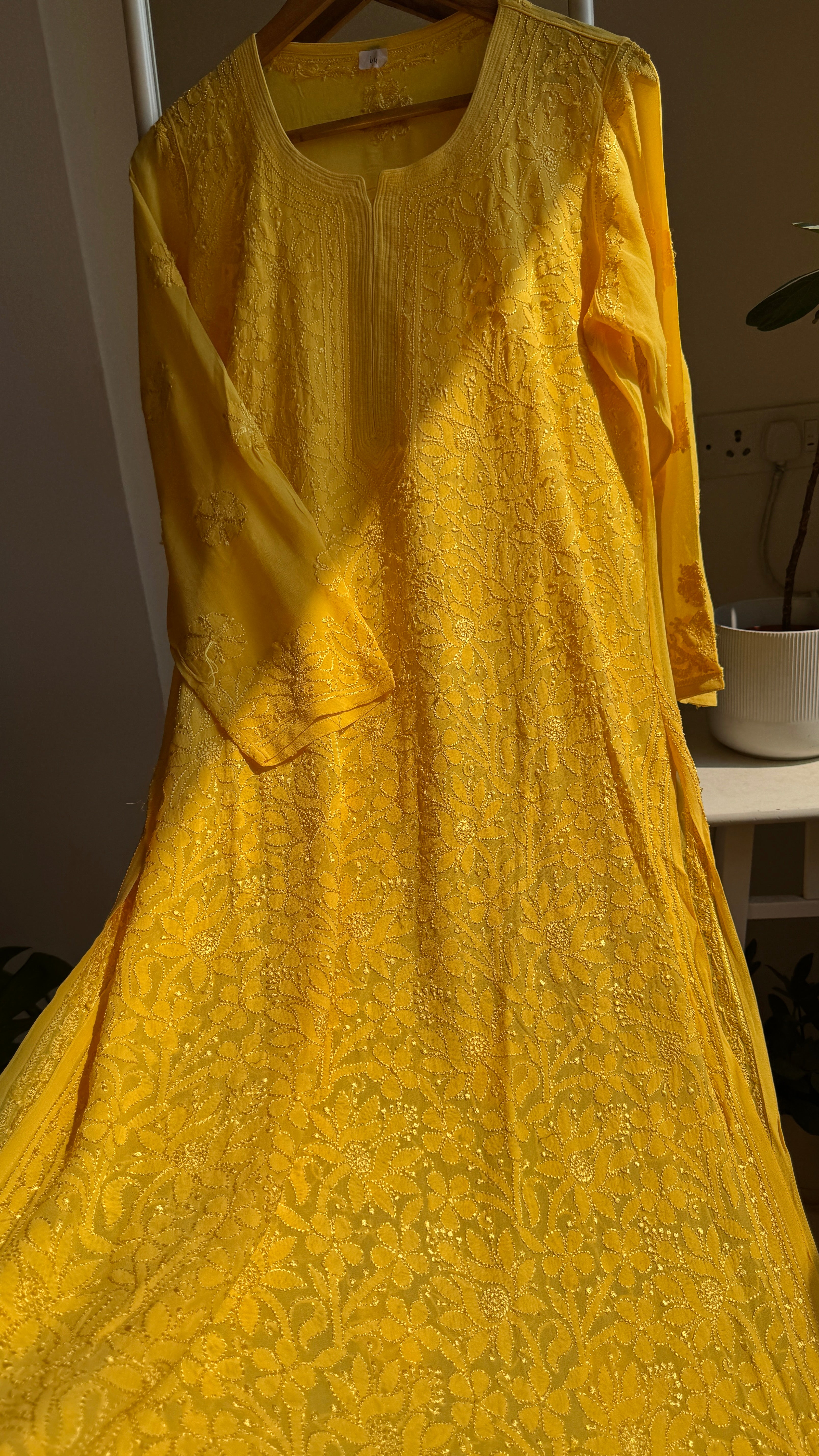 Viscose Chikankari Kurti - Yellow