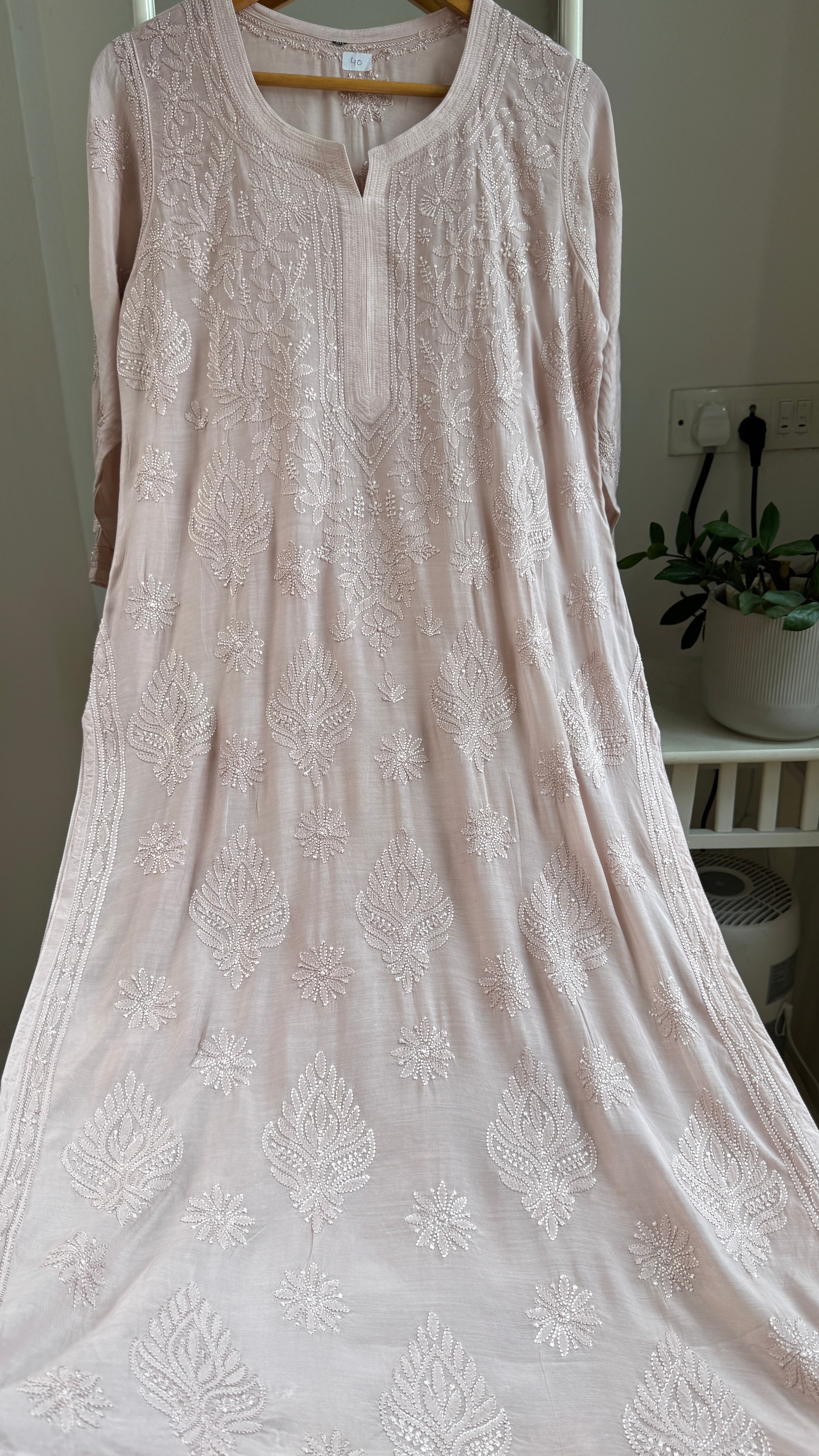 Muslin Chikankari Kurti - Pale Pink - BERRY Collection