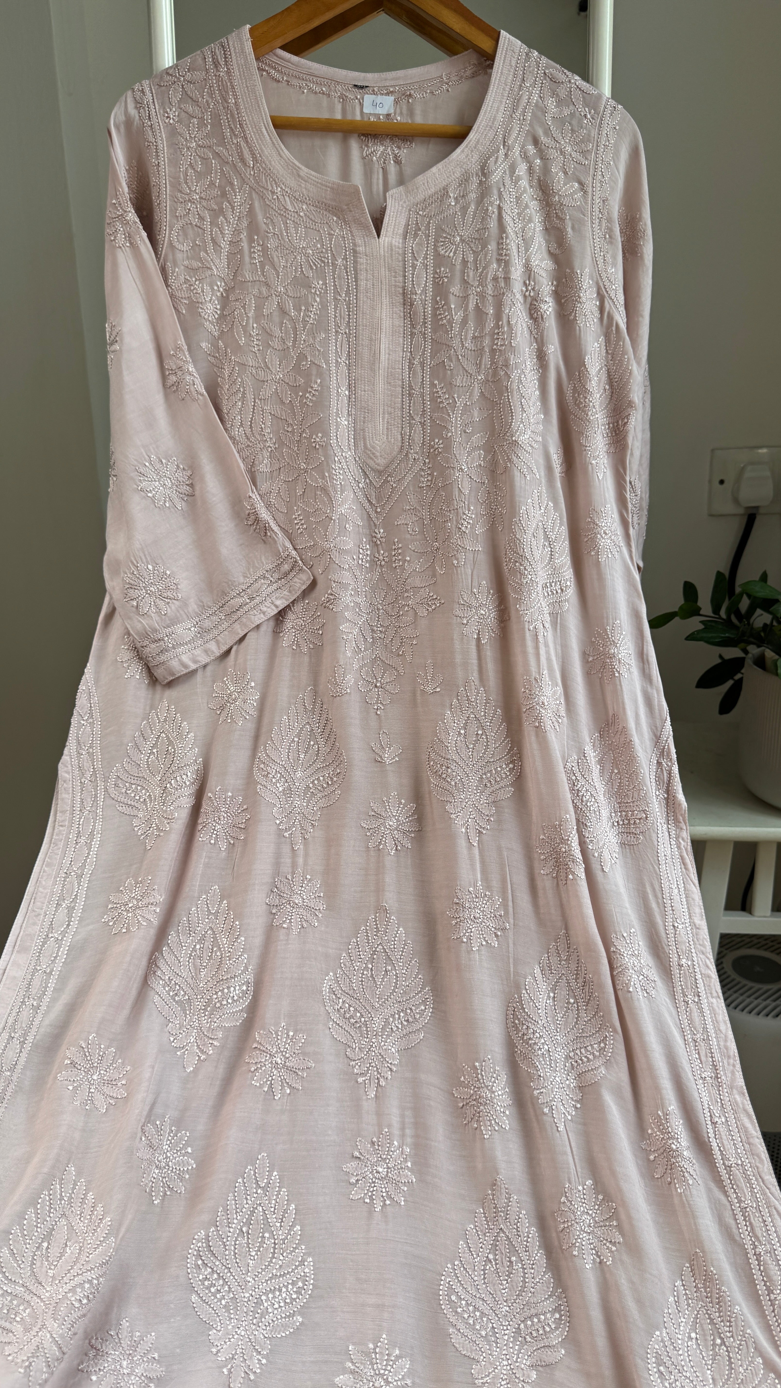 Muslin Chikankari Kurti - Pale Pink - BERRY Collection
