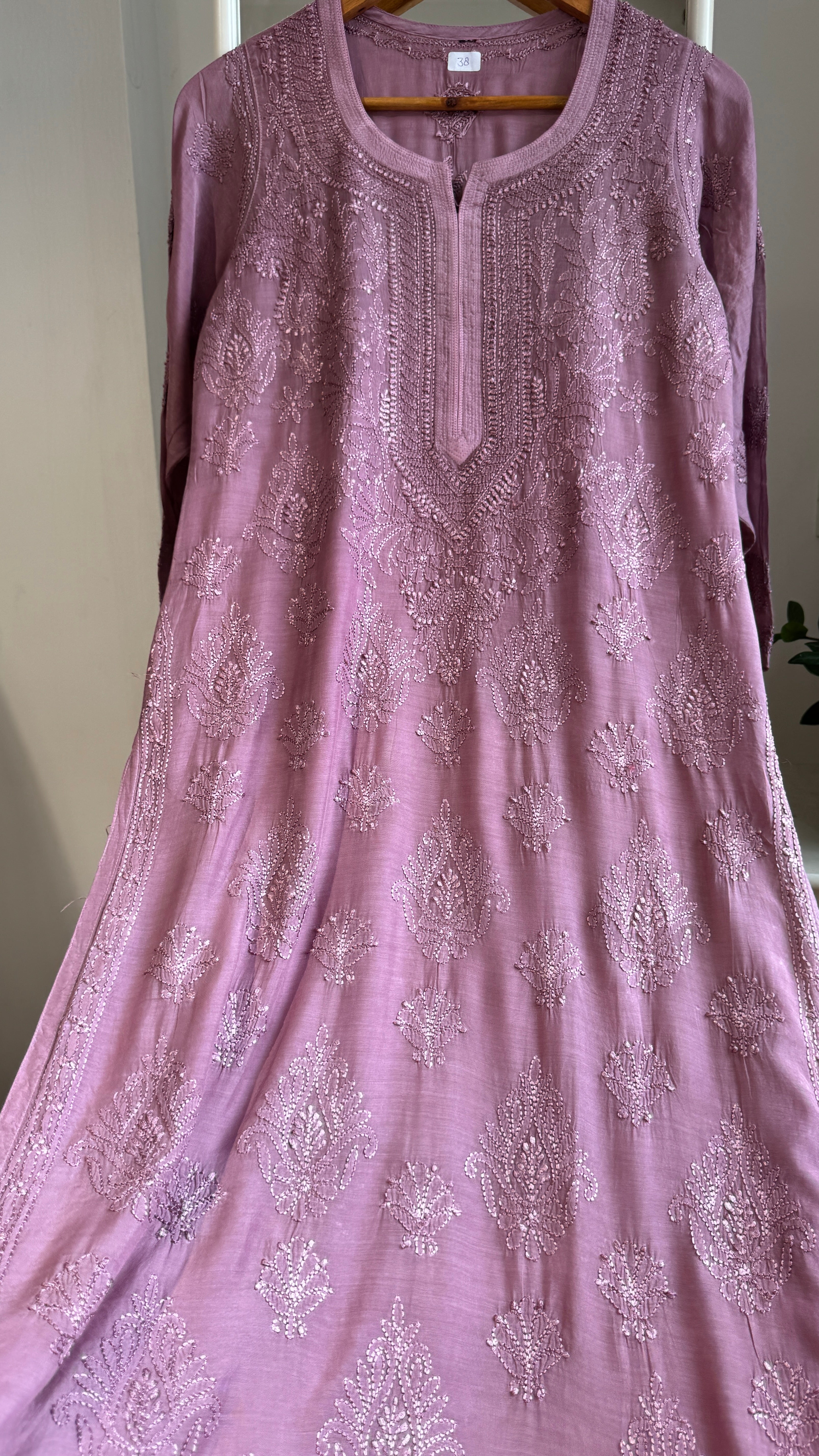 Muslin Chikankari Kurti - Dark Mauve - BERRY Collection