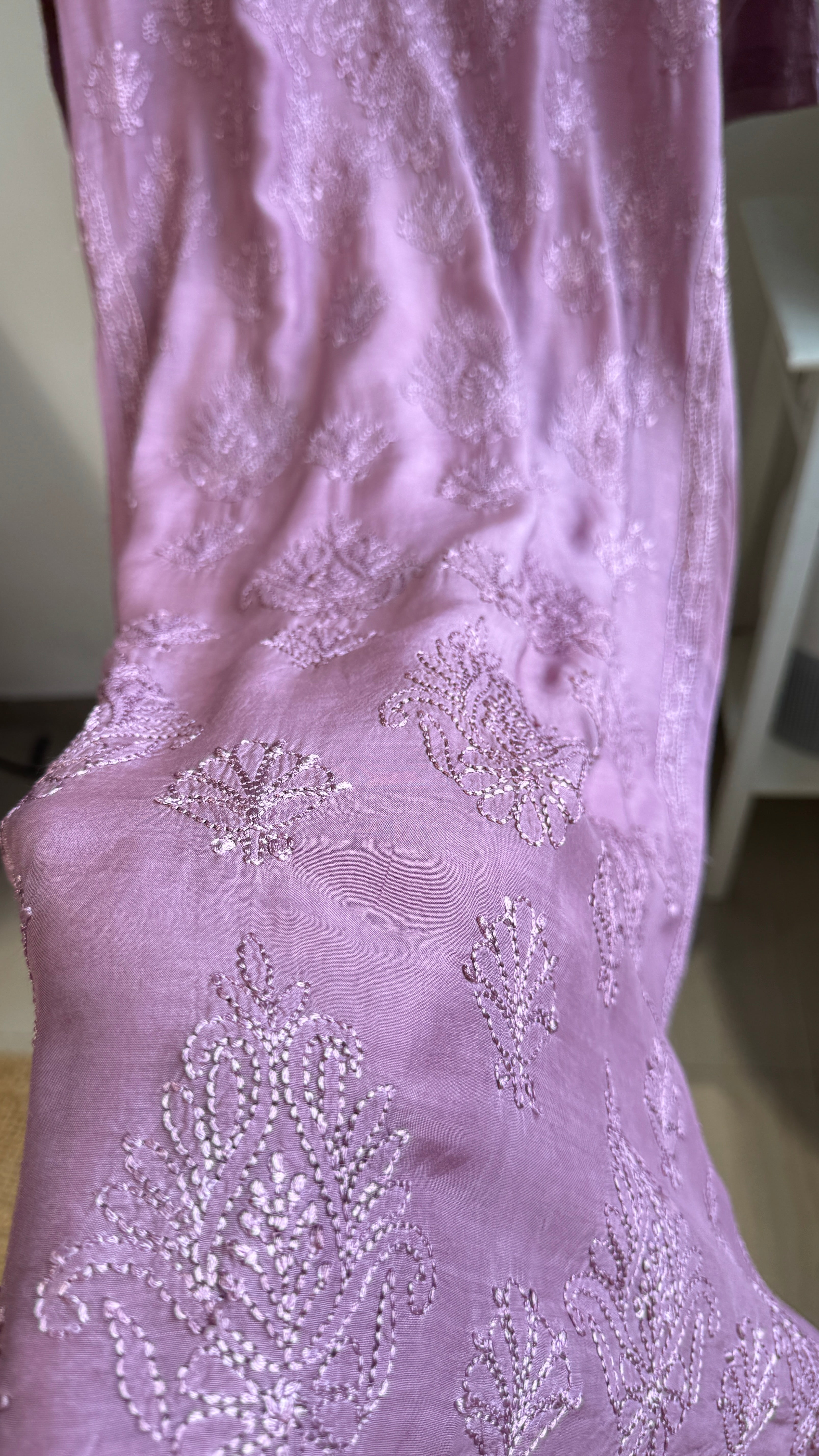 Muslin Chikankari Kurti - Dark Mauve - BERRY Collection