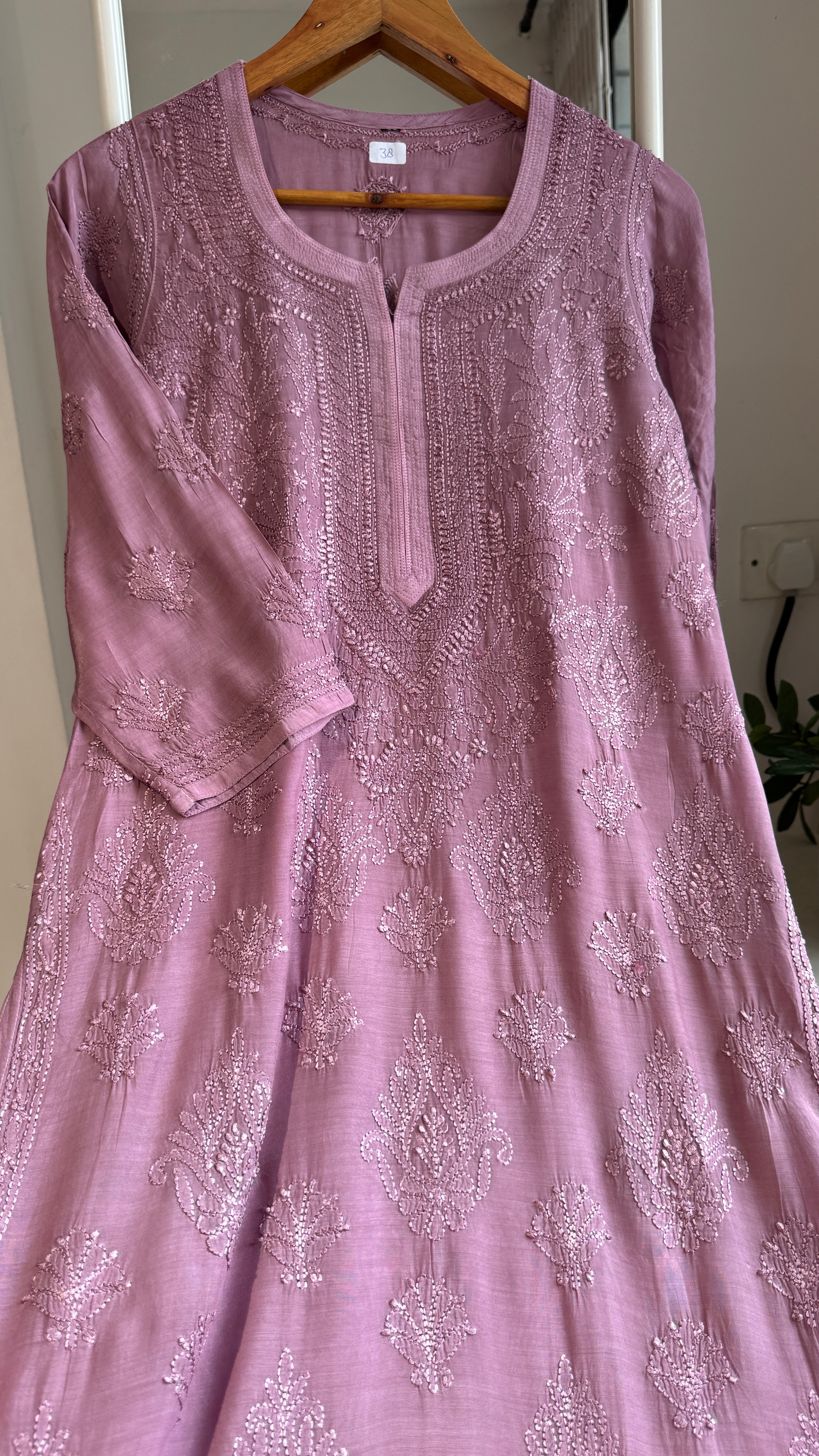 Muslin Chikankari Kurti - Dark Mauve - BERRY Collection
