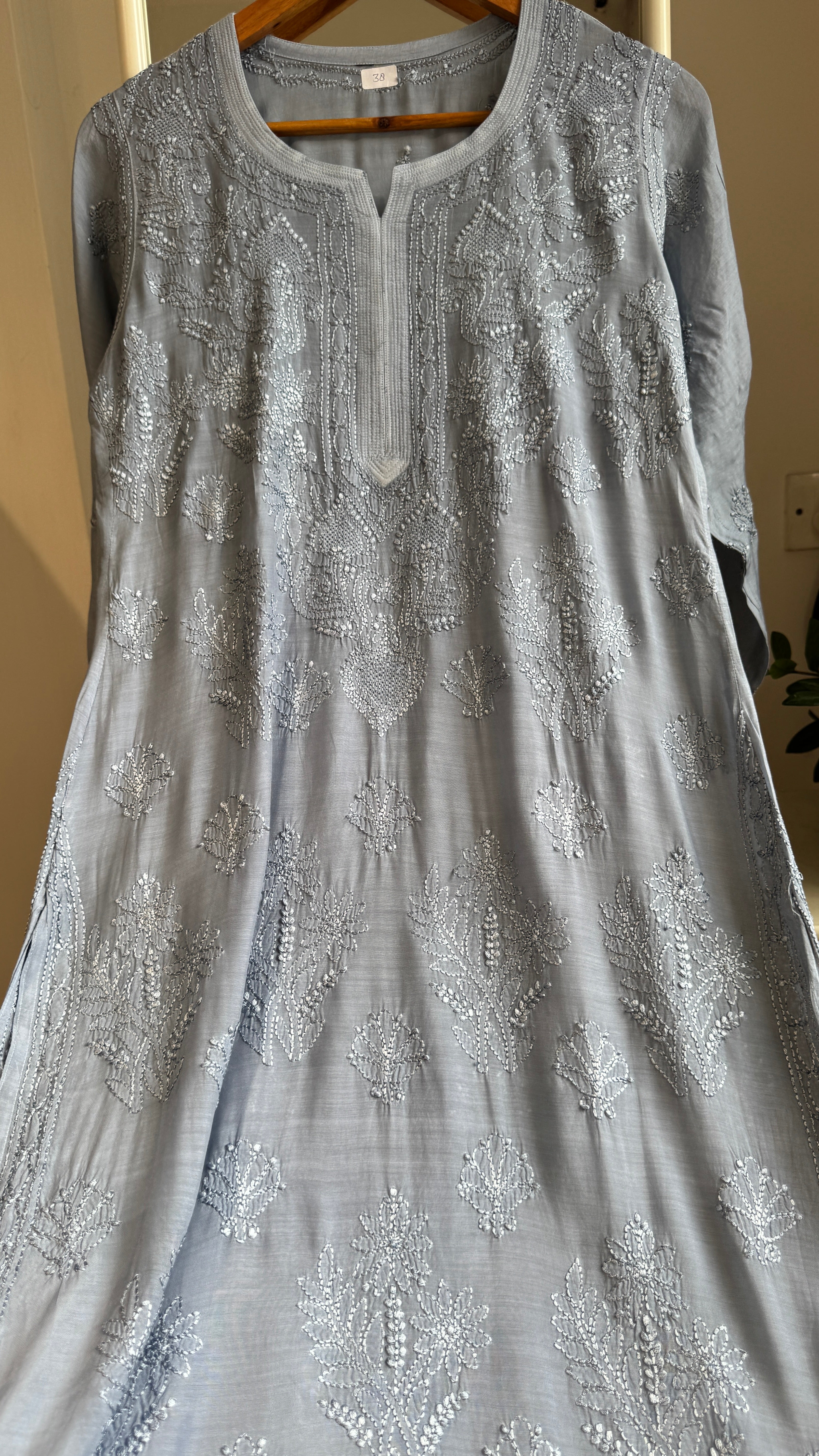 Muslin Chikankari Kurti - Grey - BERRY Collection