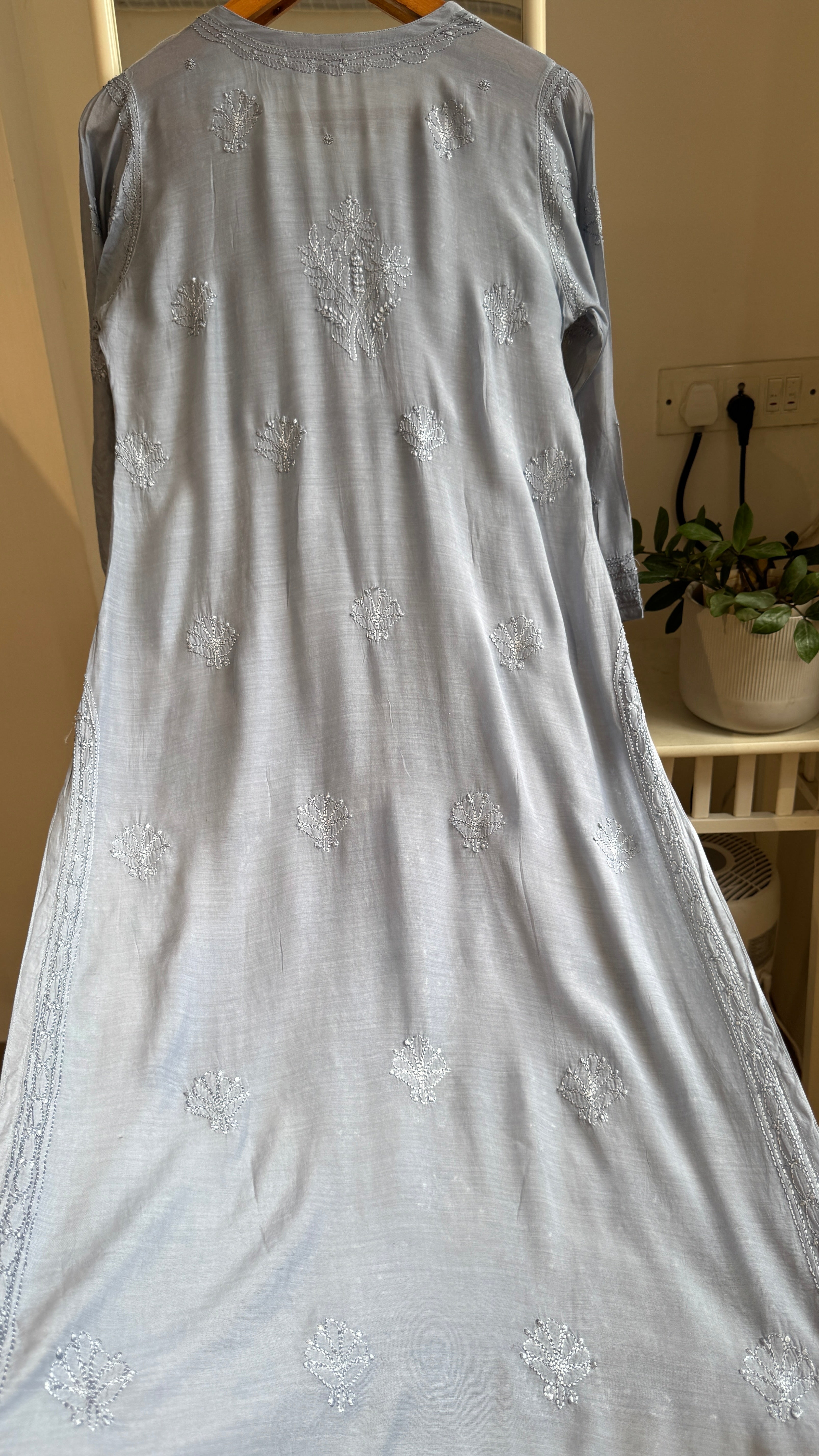 Muslin Chikankari Kurti - Grey - BERRY Collection