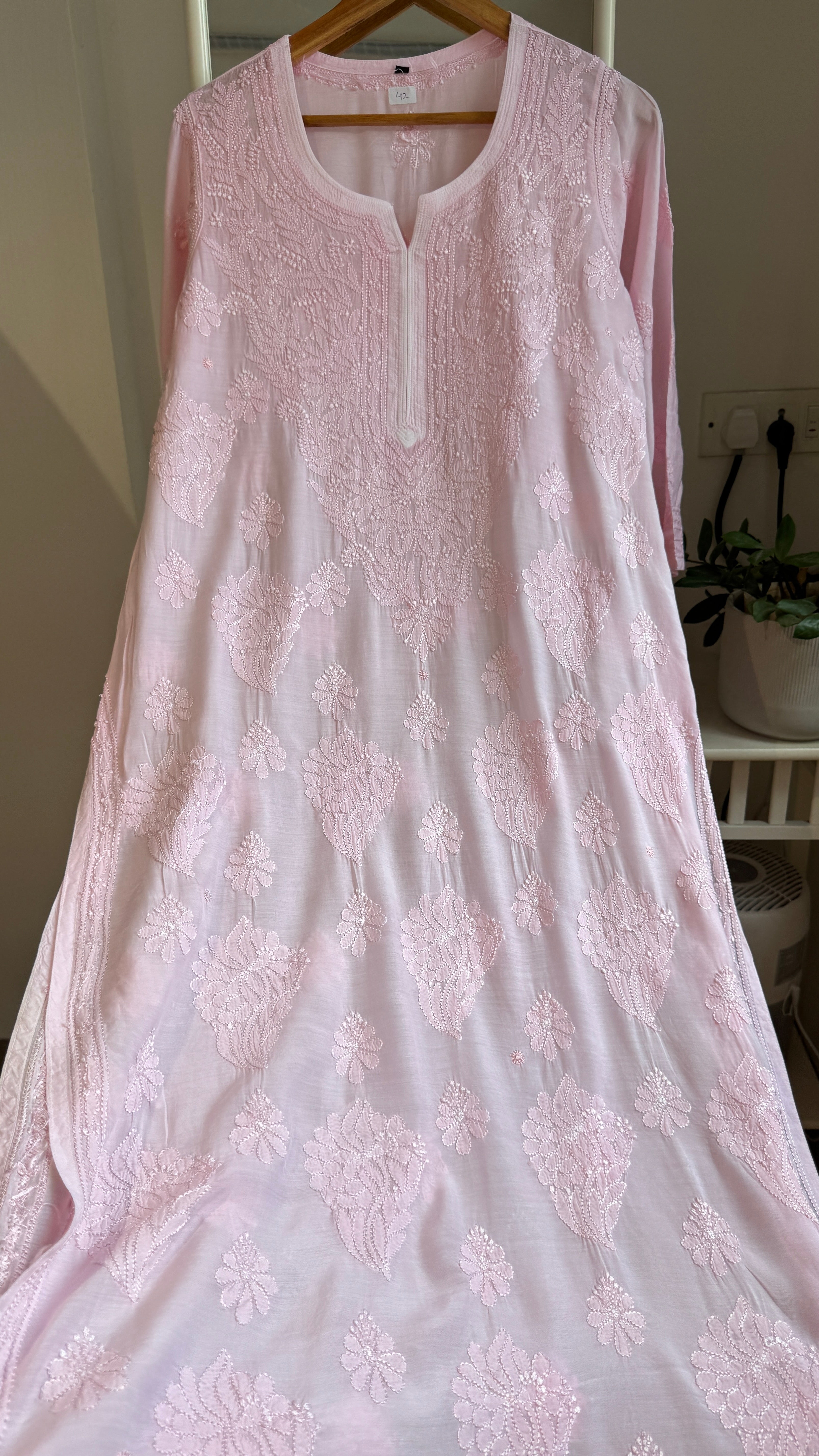 Muslin Chikankari Kurti - Pink - BERRY Collection