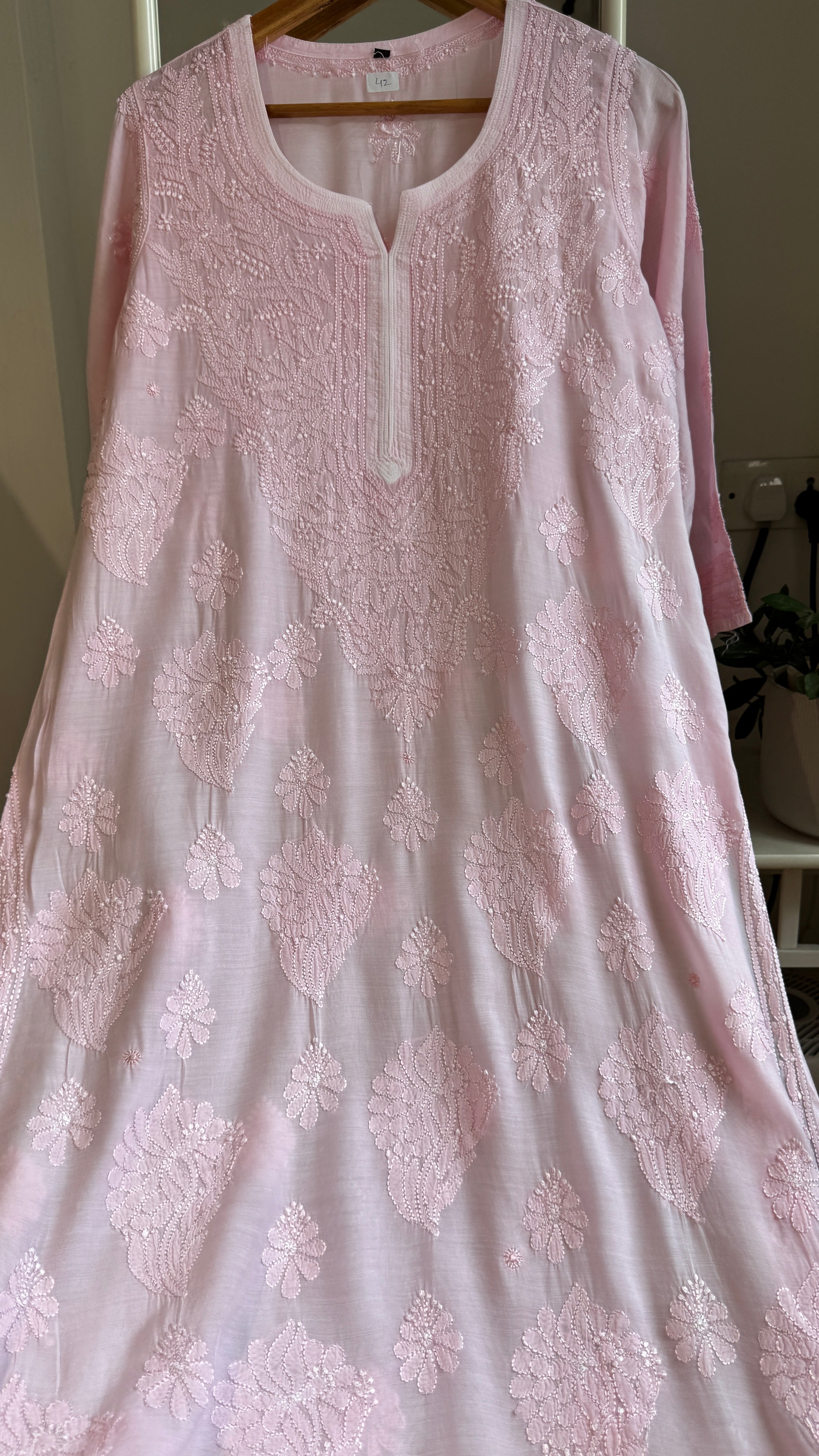Muslin Chikankari Kurti - Pink - BERRY Collection