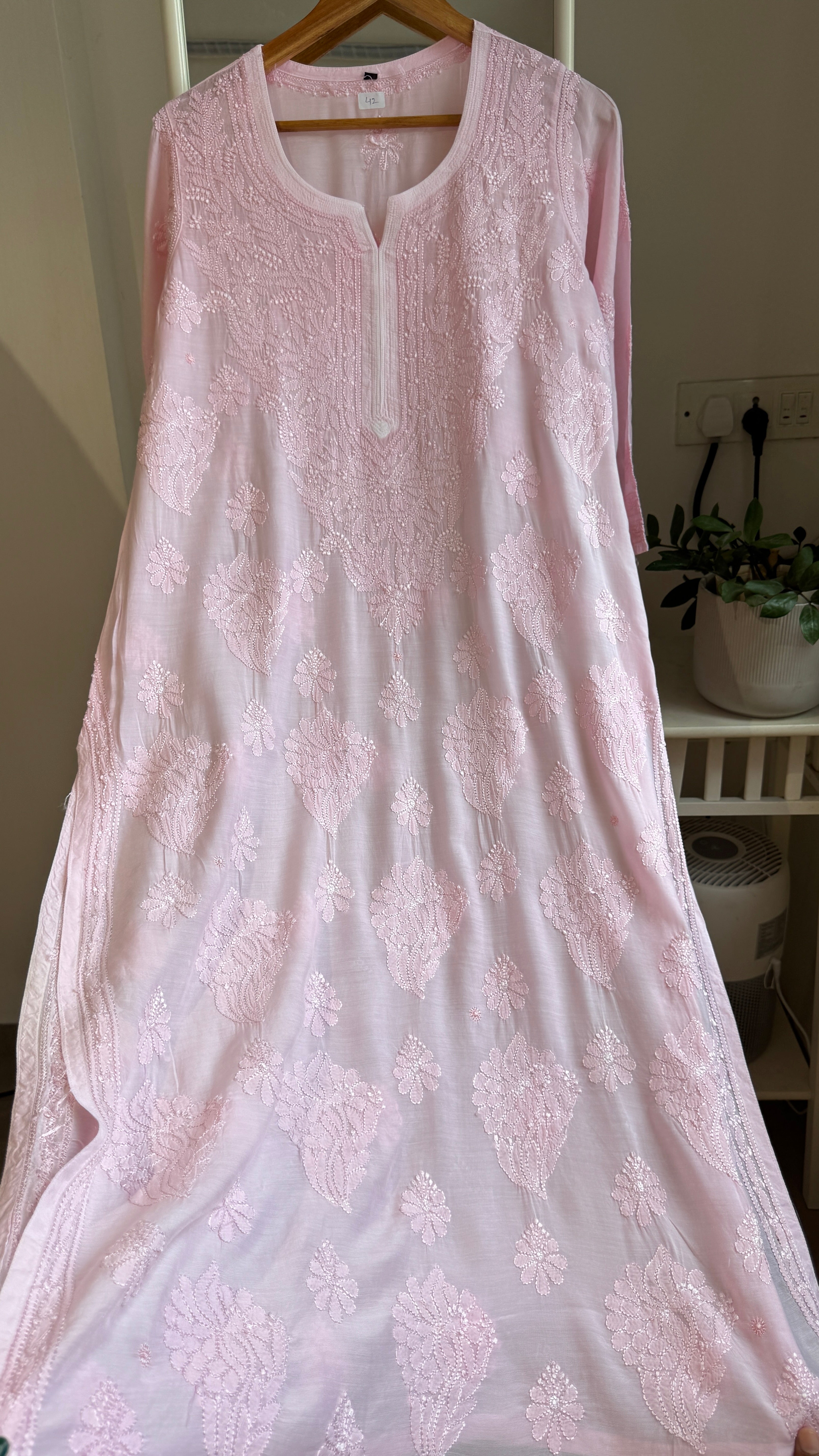 Muslin Chikankari Kurti - Pink - BERRY Collection