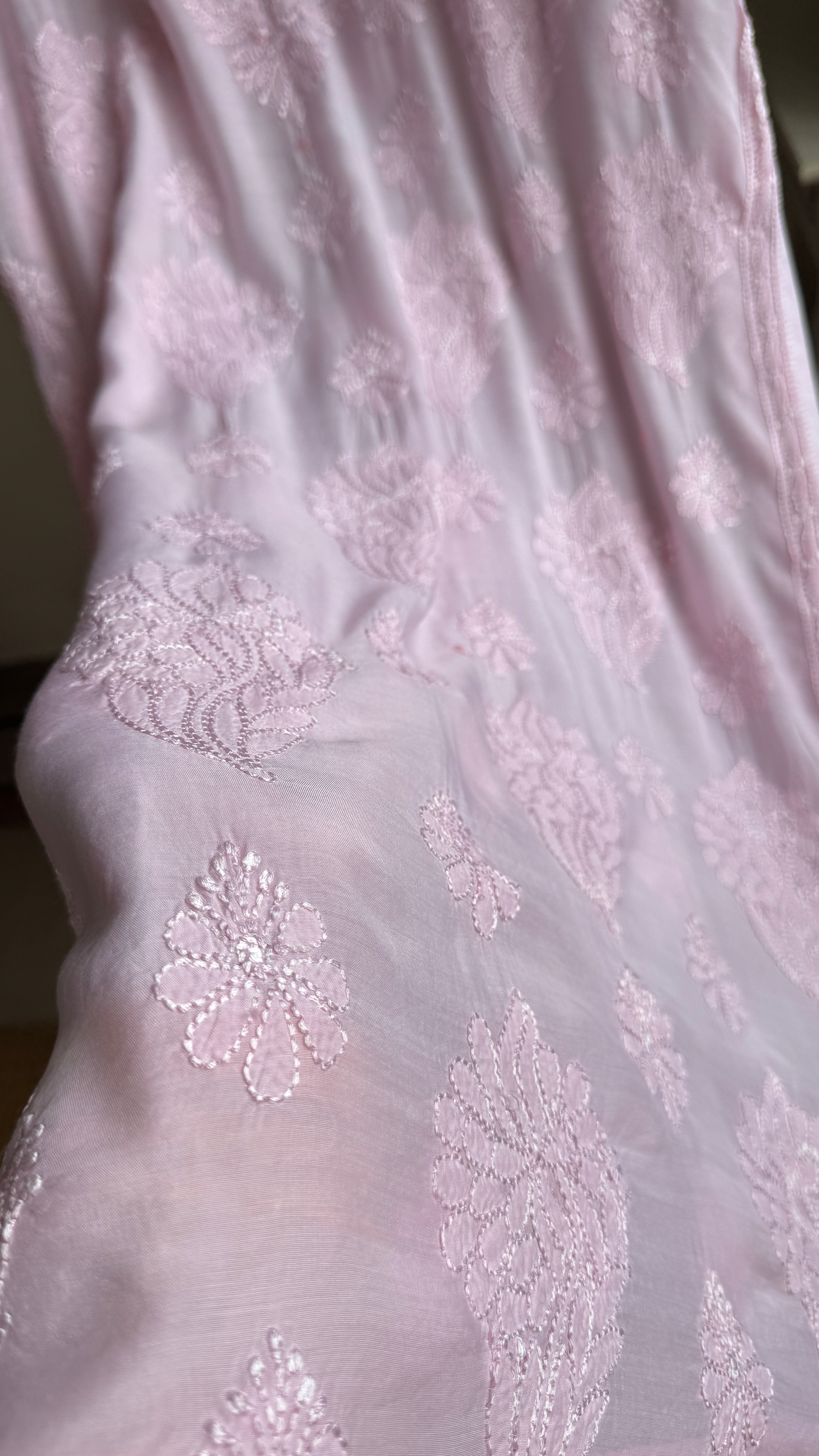 Muslin Chikankari Kurti - Pink - BERRY Collection