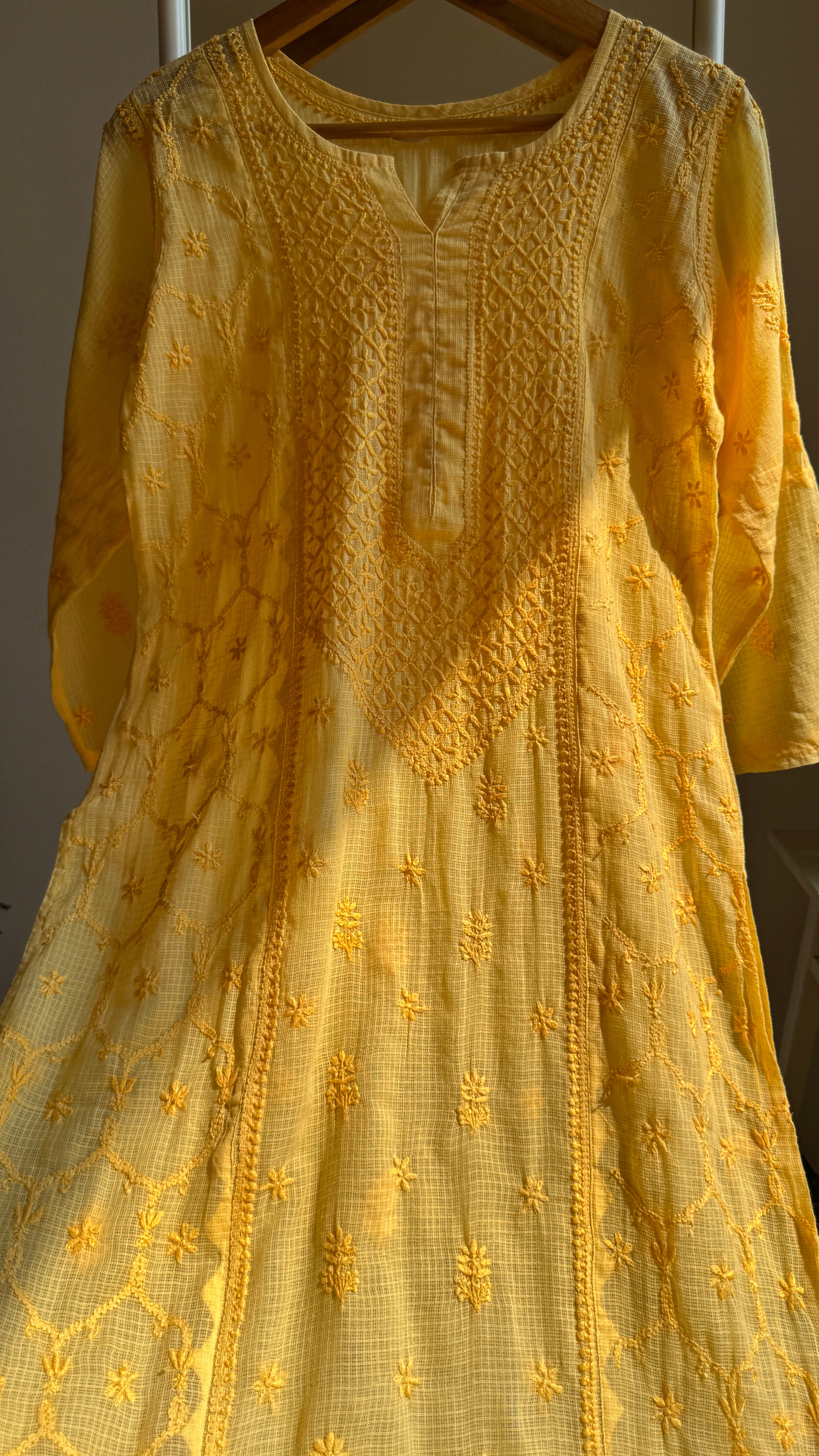 Kota Soft Cotton Chikankari Kurti - Yellow - TARA Collection