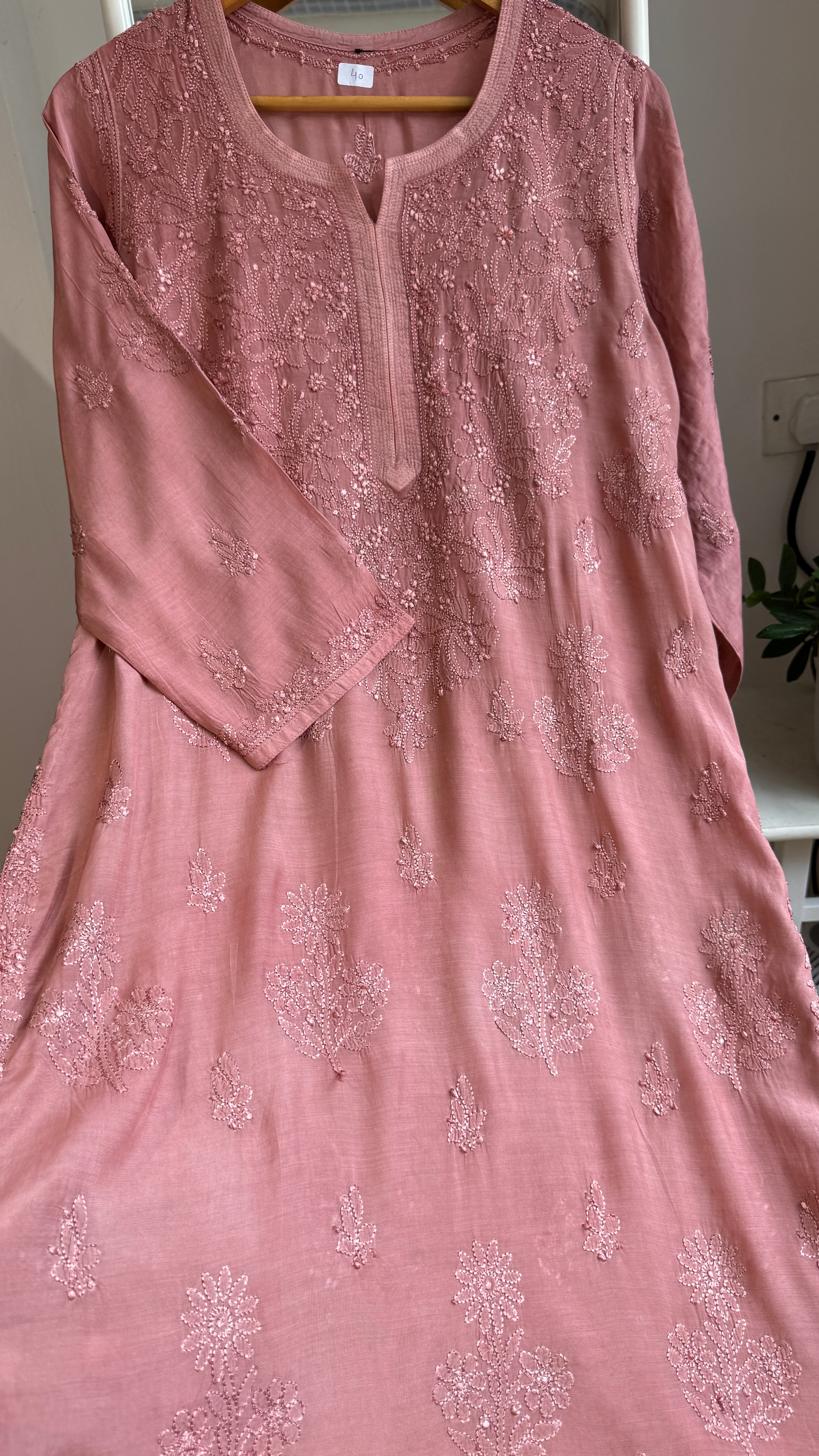 Muslin Chikankari Kurti - Rosewood - BERRY Collection