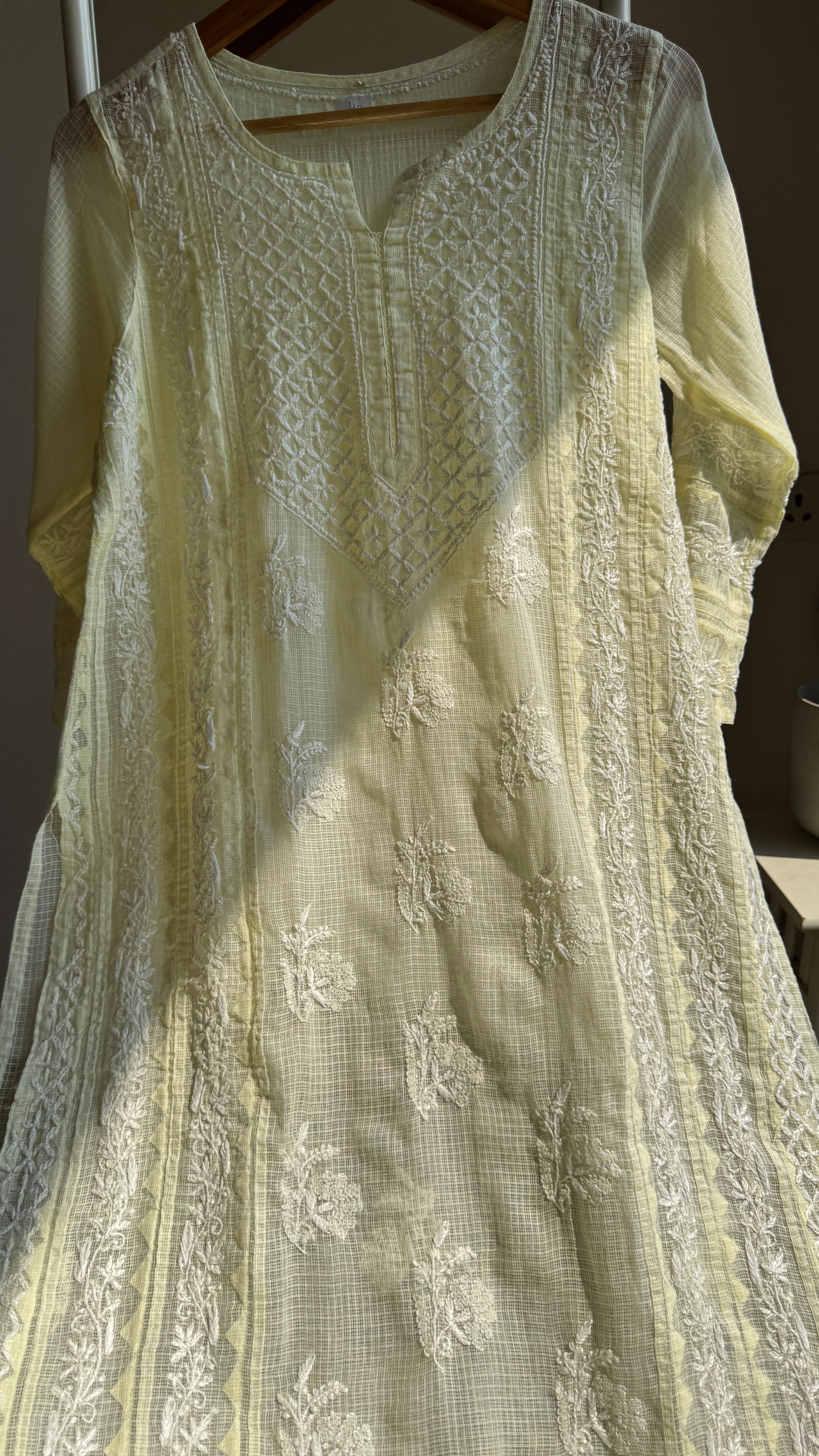 Kota Soft Cotton Chikankari Kurti - Lemon Yellow - TARA Collection