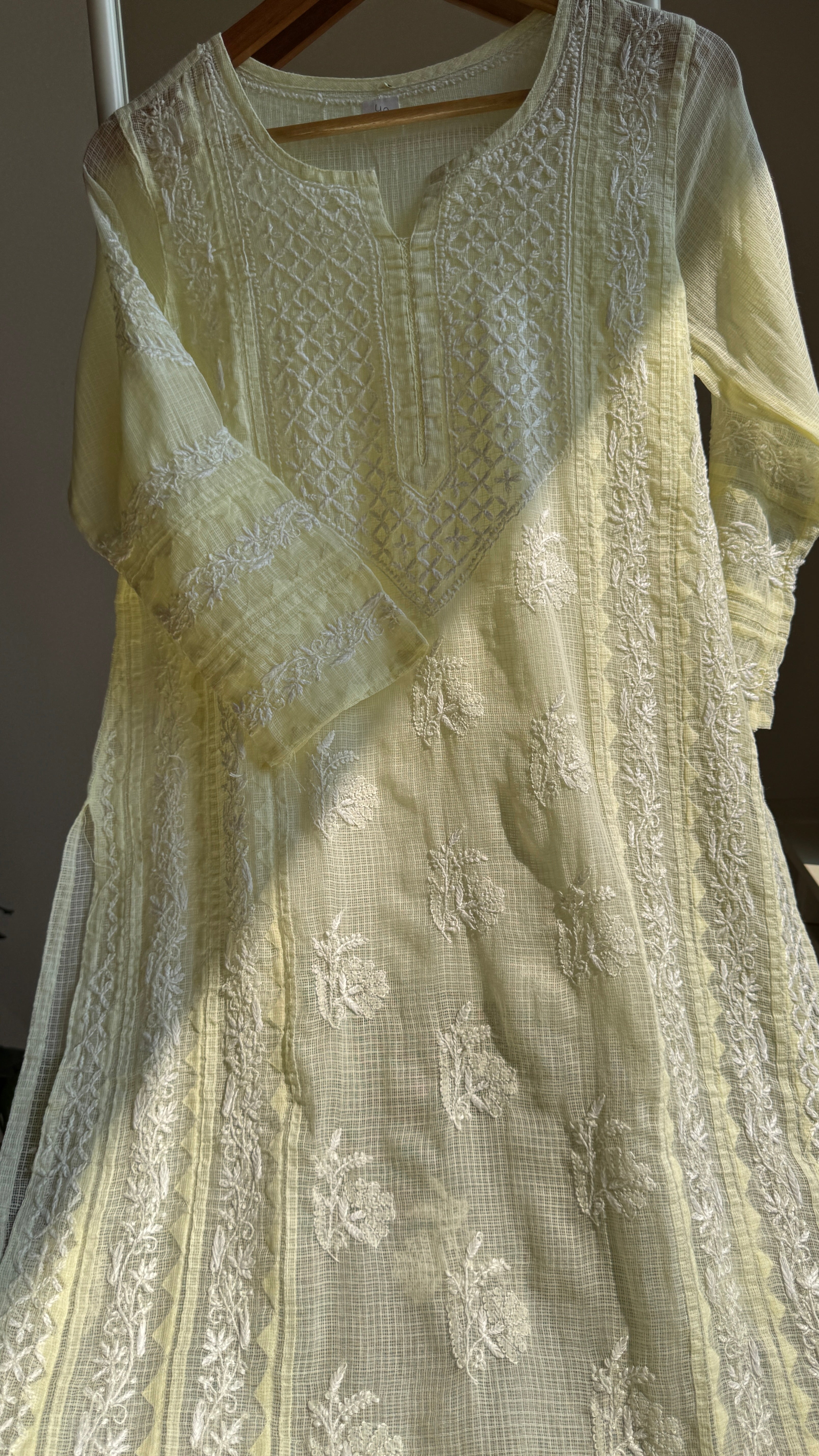 Kota Soft Cotton Chikankari Kurti - Lemon Yellow - TARA Collection