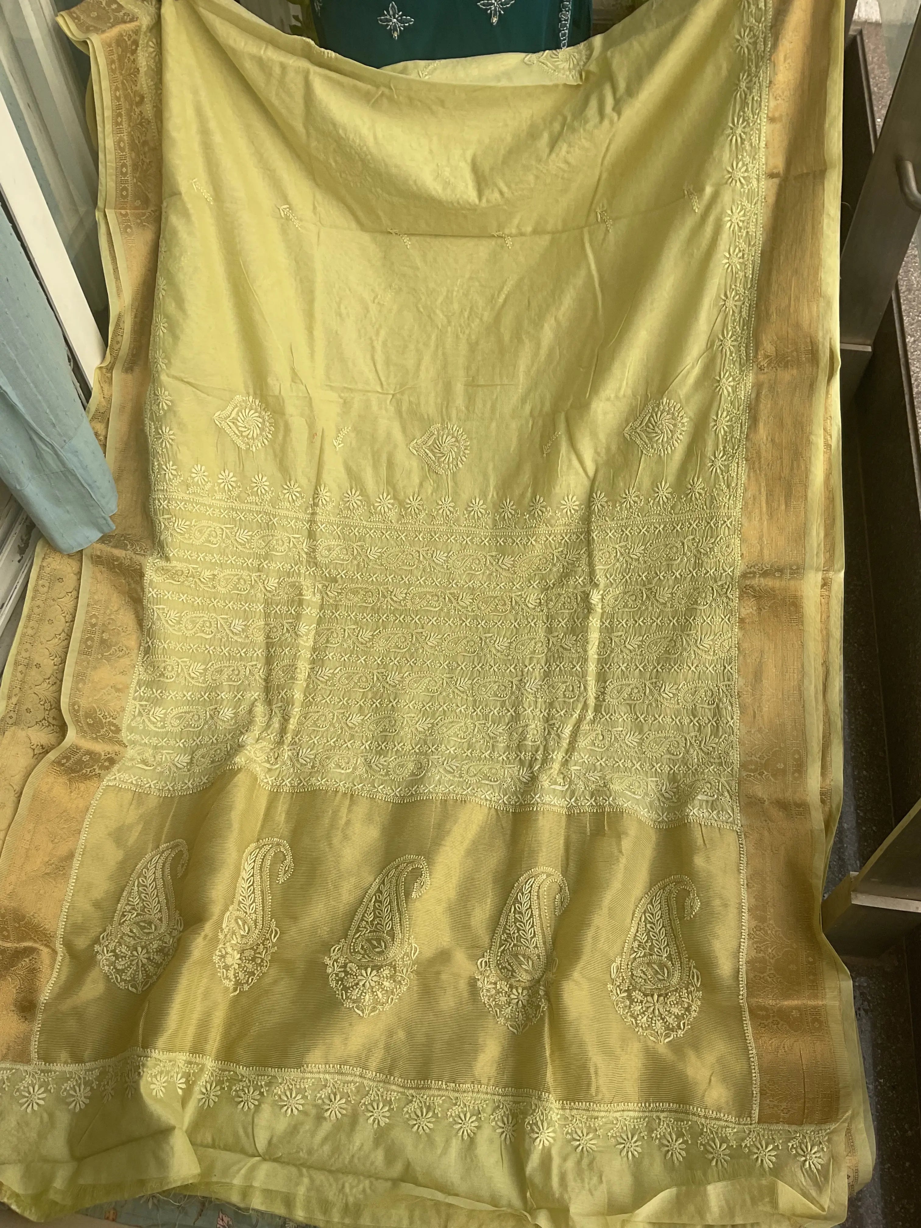 Chanderi Chikankari saree in Light Green ARIAA CHIKANKARI 