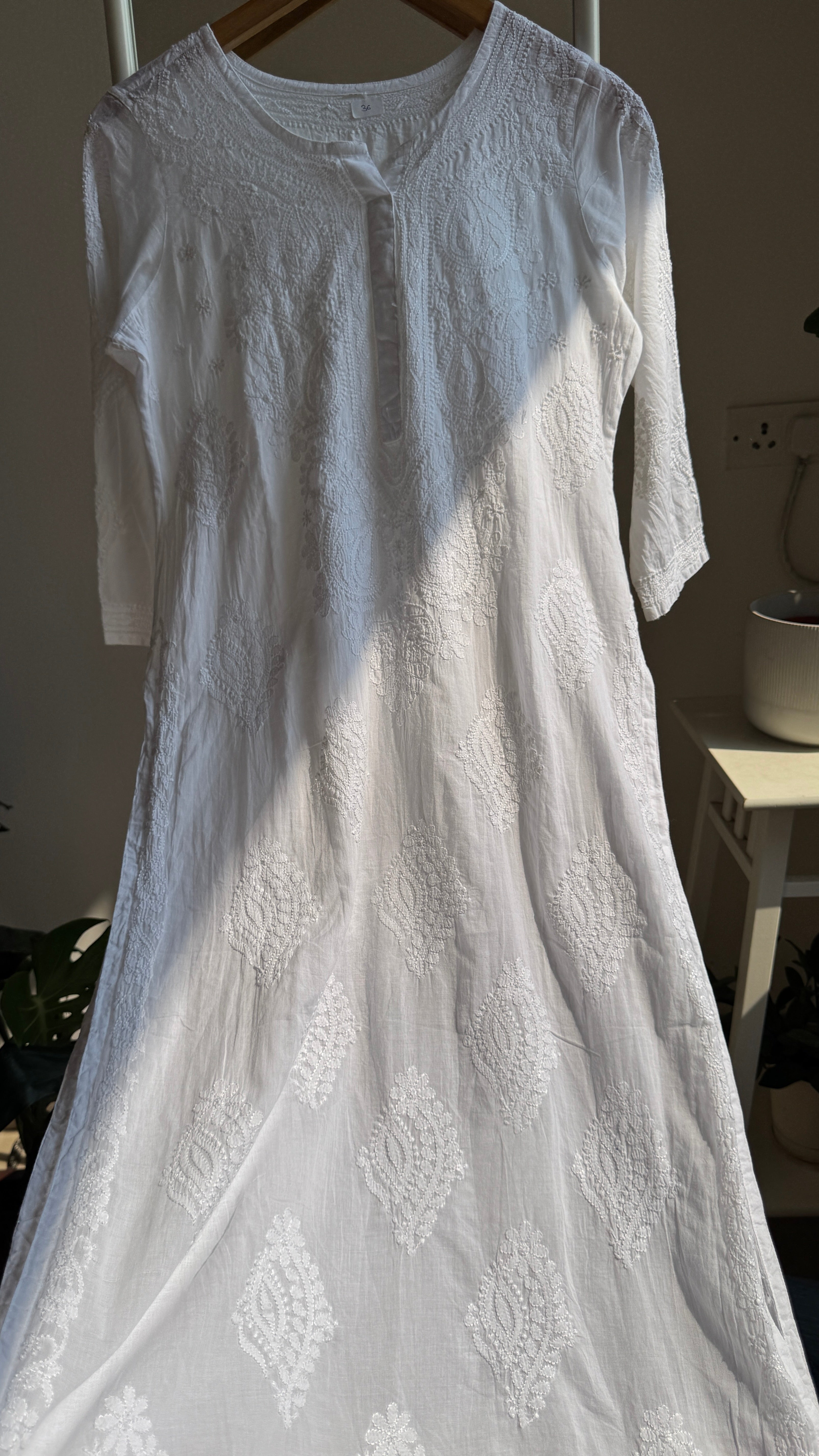 Mul Cotton White Chikankari Kurti - Saaz Collection