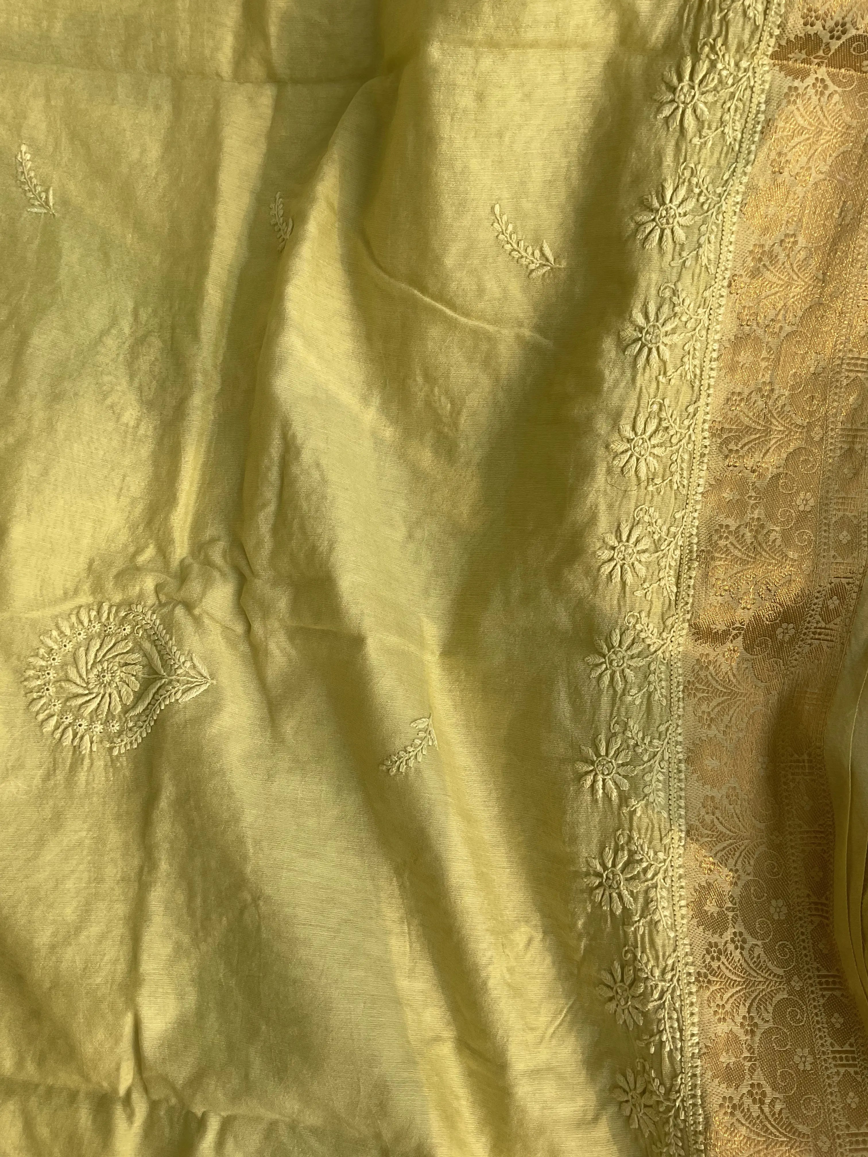 Chanderi Chikankari saree in Light Green ARIAA CHIKANKARI 