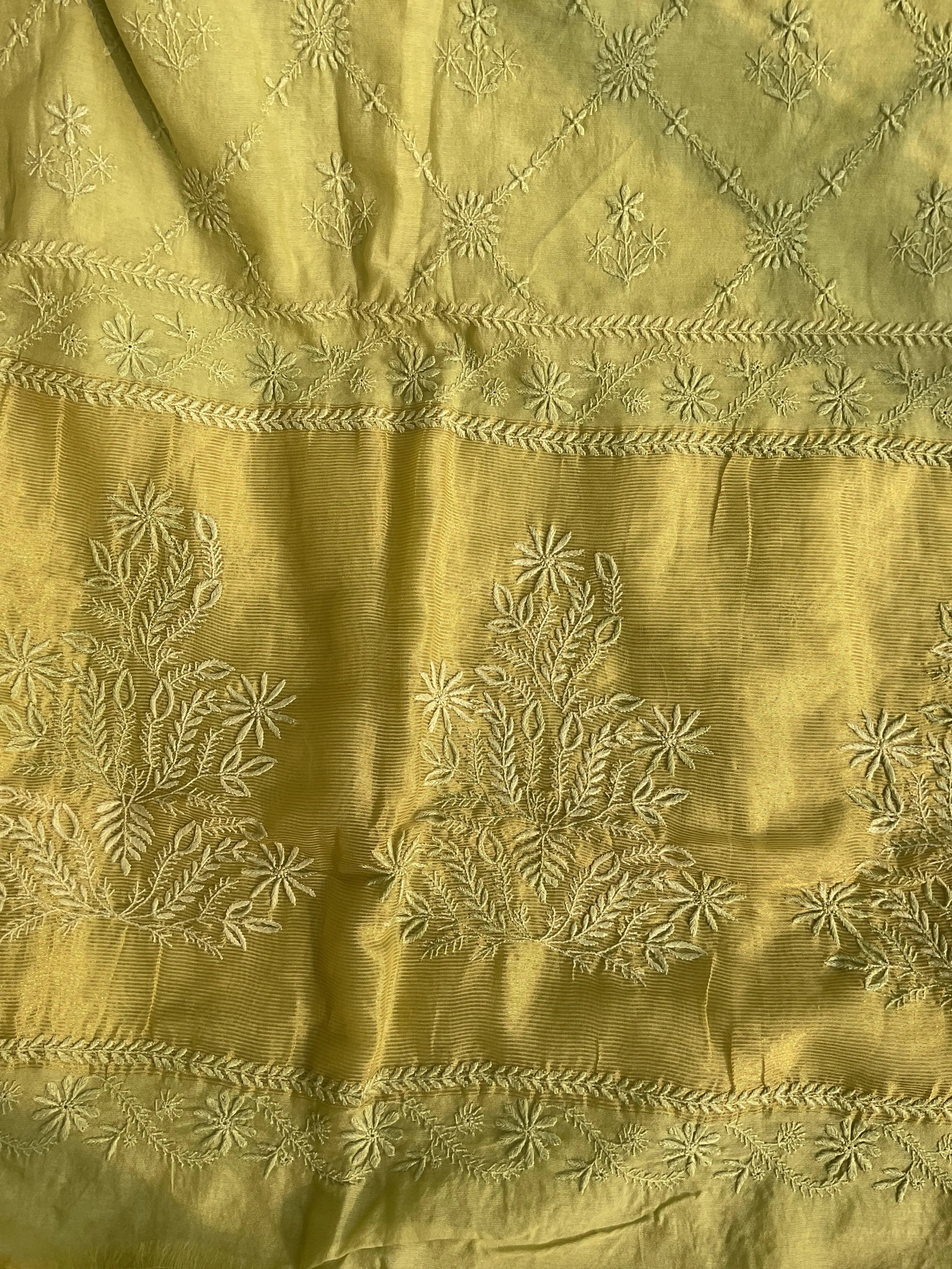 Chanderi Chikankari saree in Light Green ARIAA CHIKANKARI 