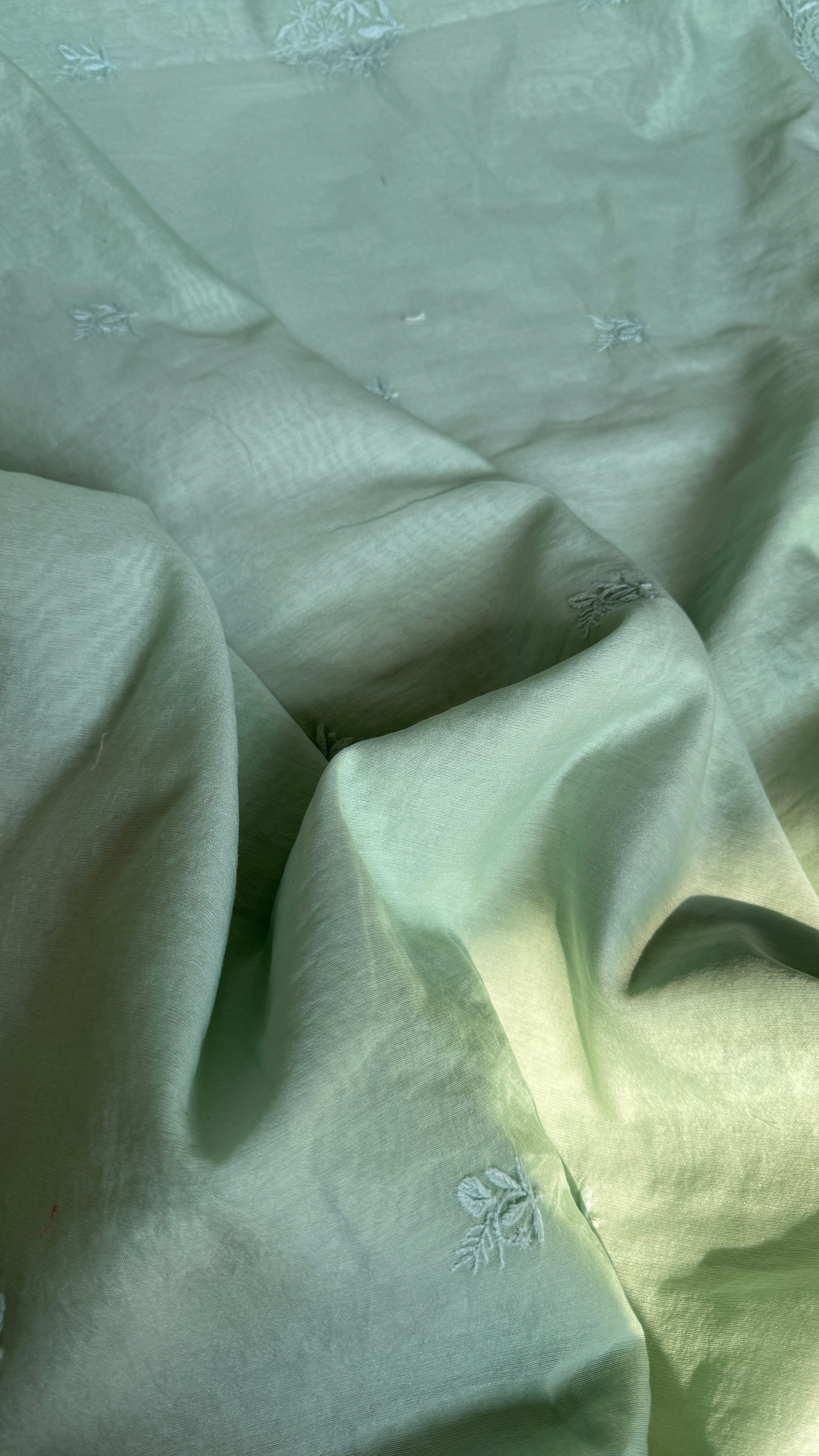 Chanderi Chikankari saree in Sea Green