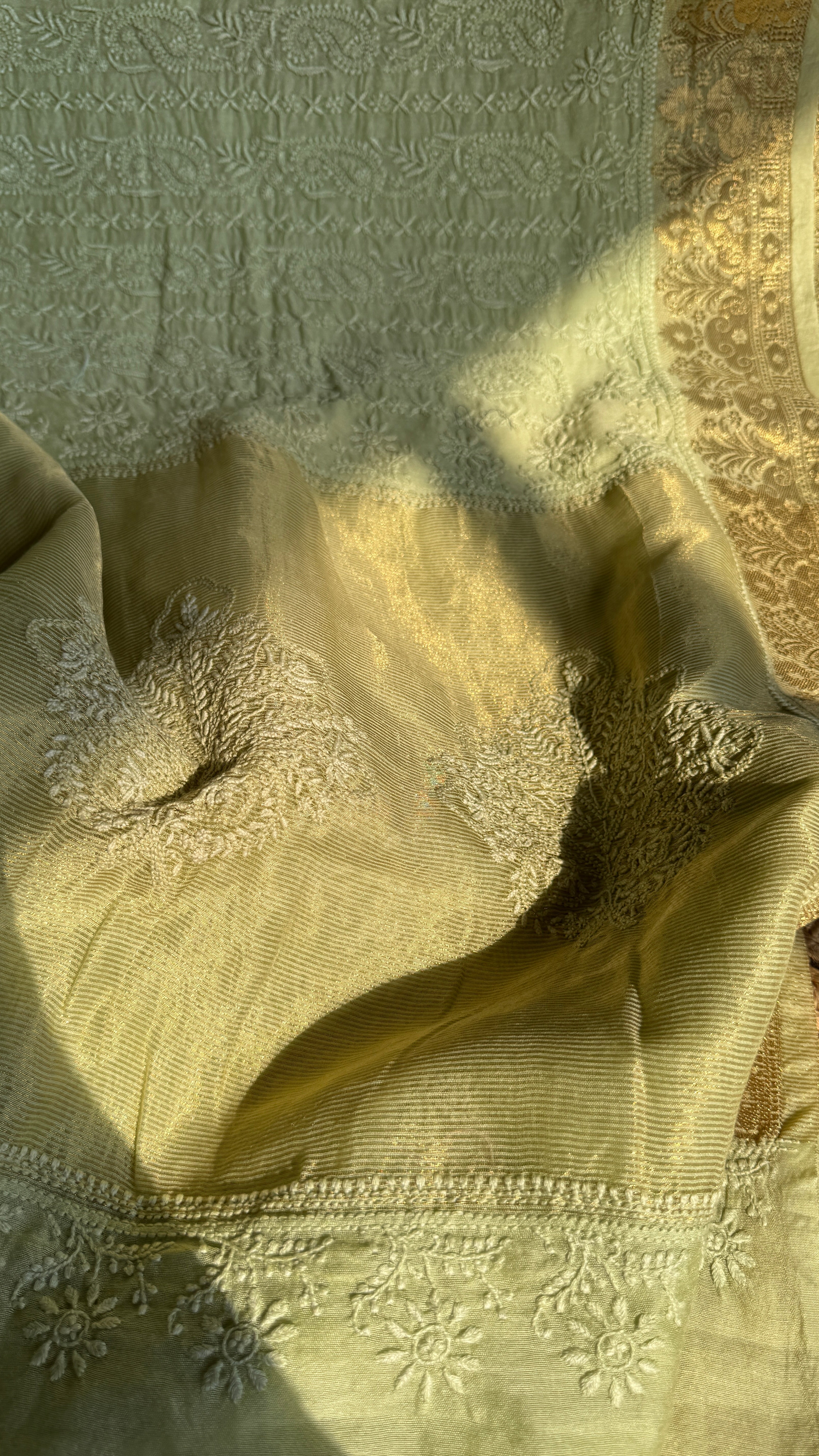 Chanderi Chikankari saree in Sheen Green
