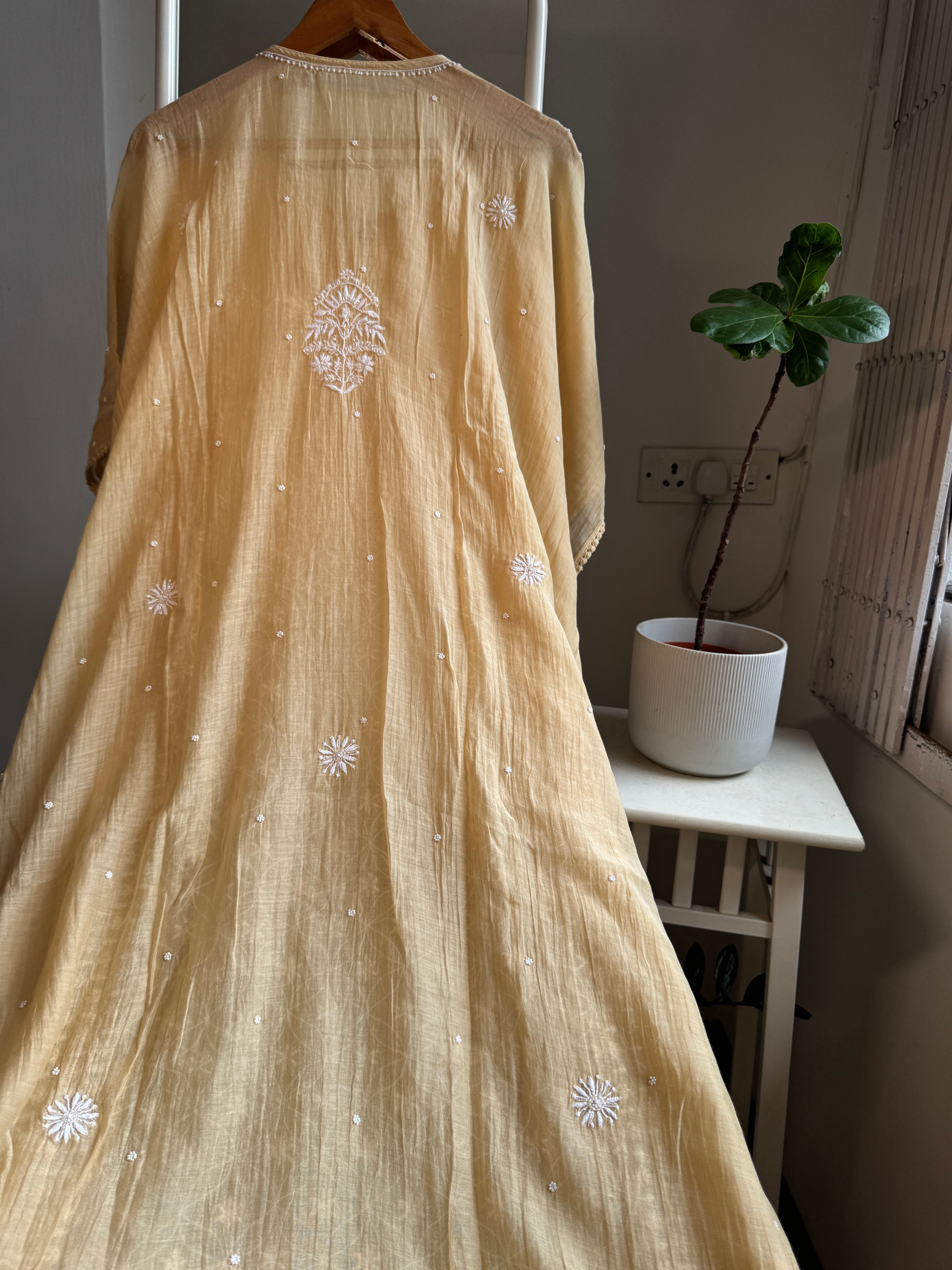 Mul Chanderi Chikankari Kaftan - Beige ARIAA CHIKANKARI 
