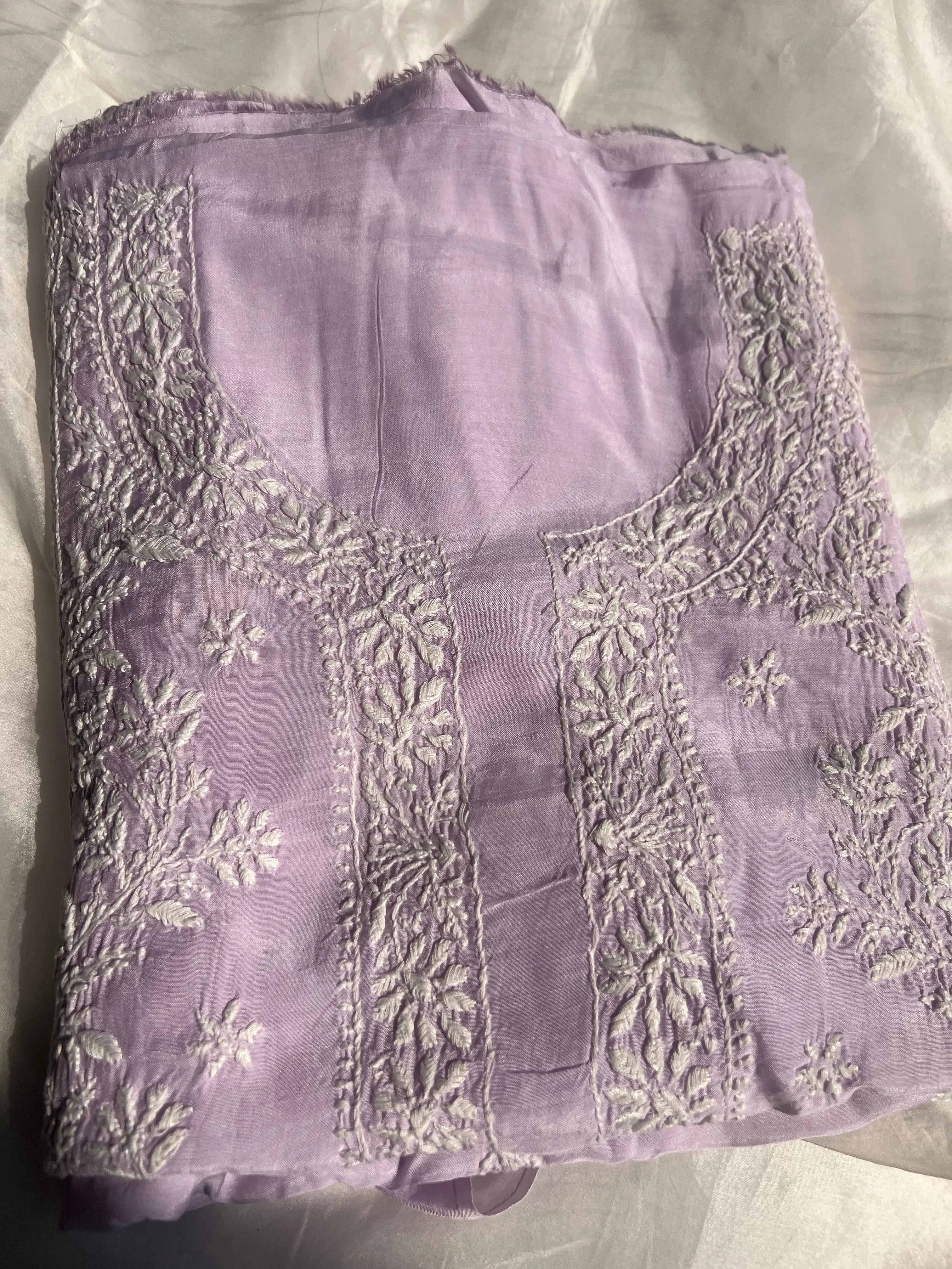 Pure Muslin kurti Length unstitched - Lilac ARIAA CHIKANKARI 