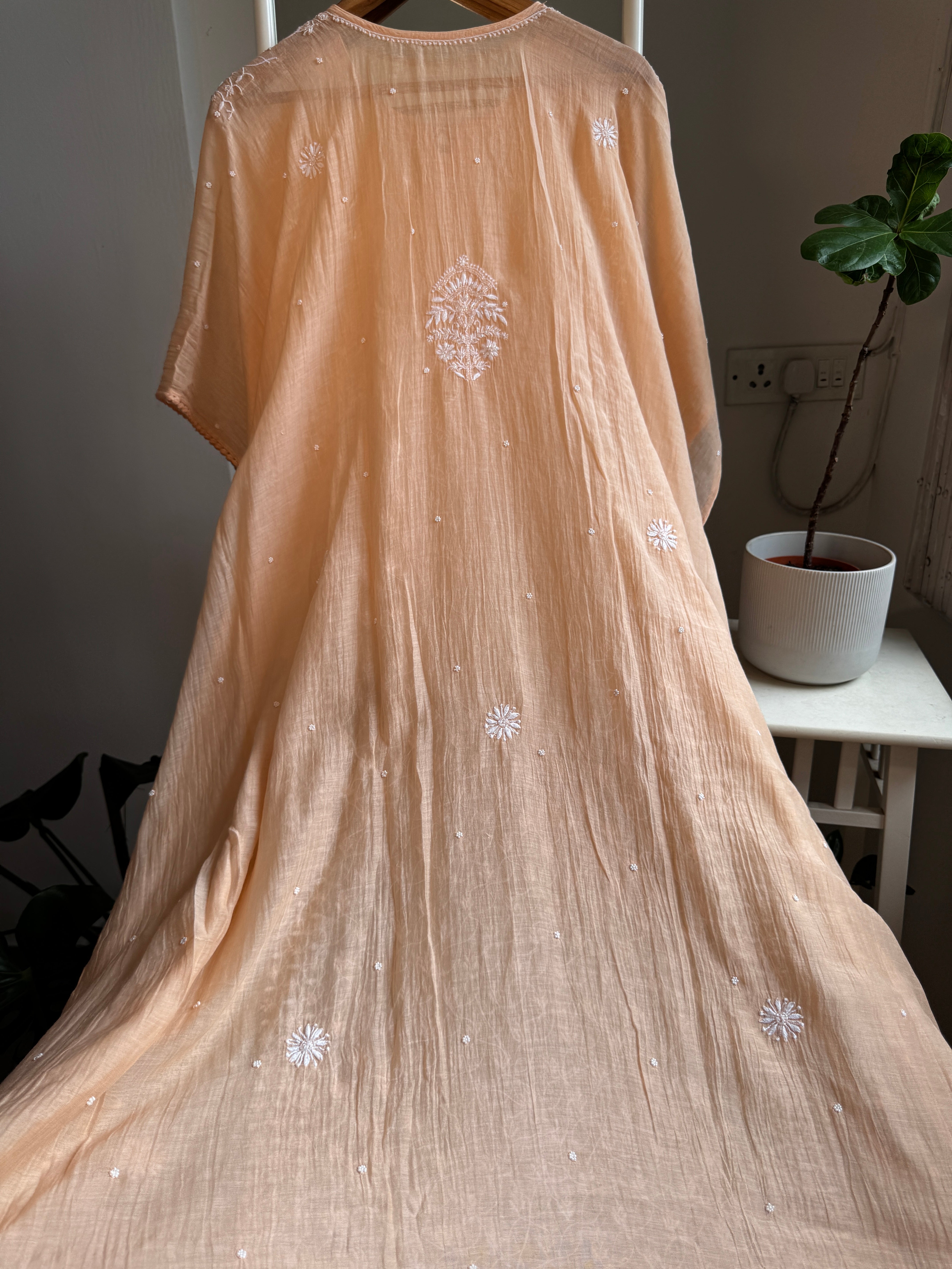 Mul Chanderi Chikankari Kaftan - Peach ARIAA CHIKANKARI 