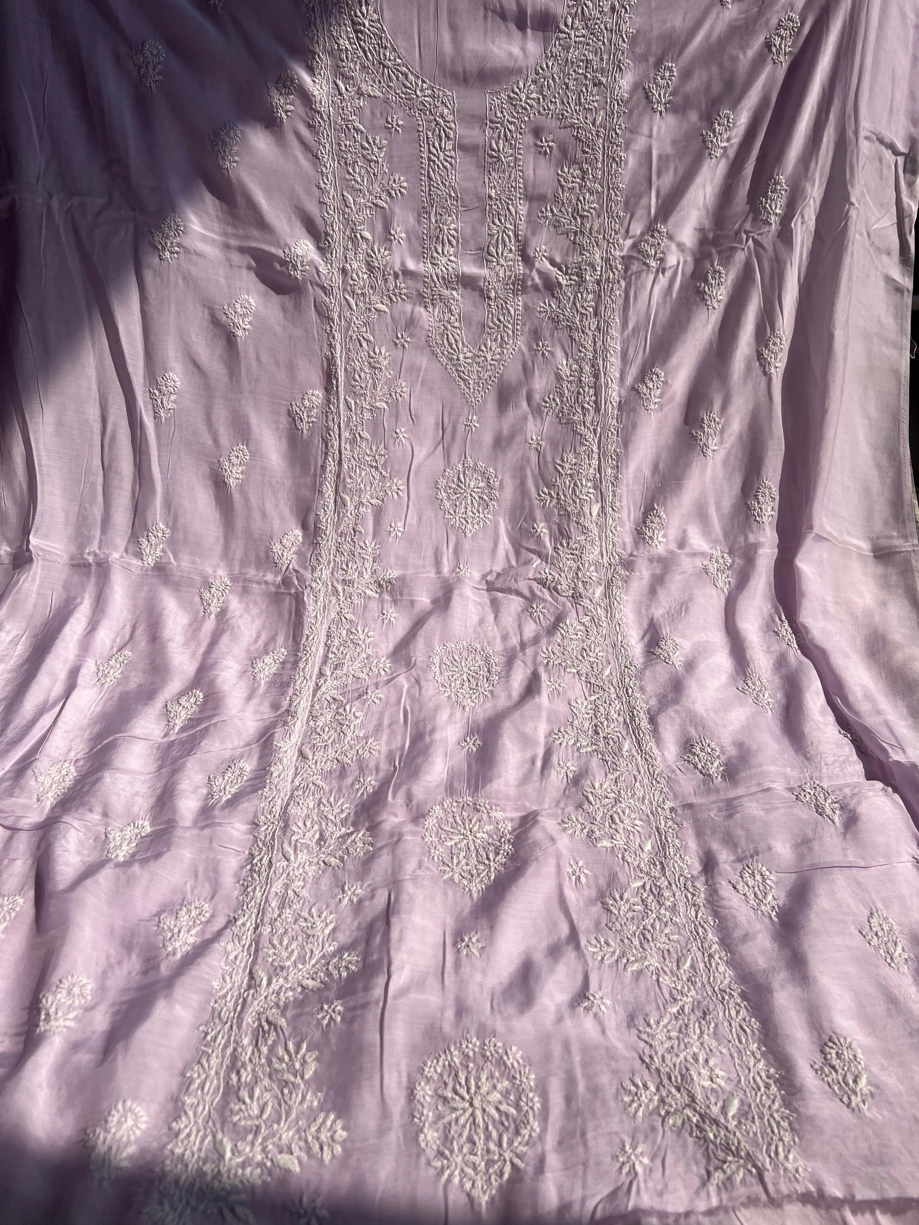 Pure Muslin kurti Length unstitched - Lilac ARIAA CHIKANKARI 