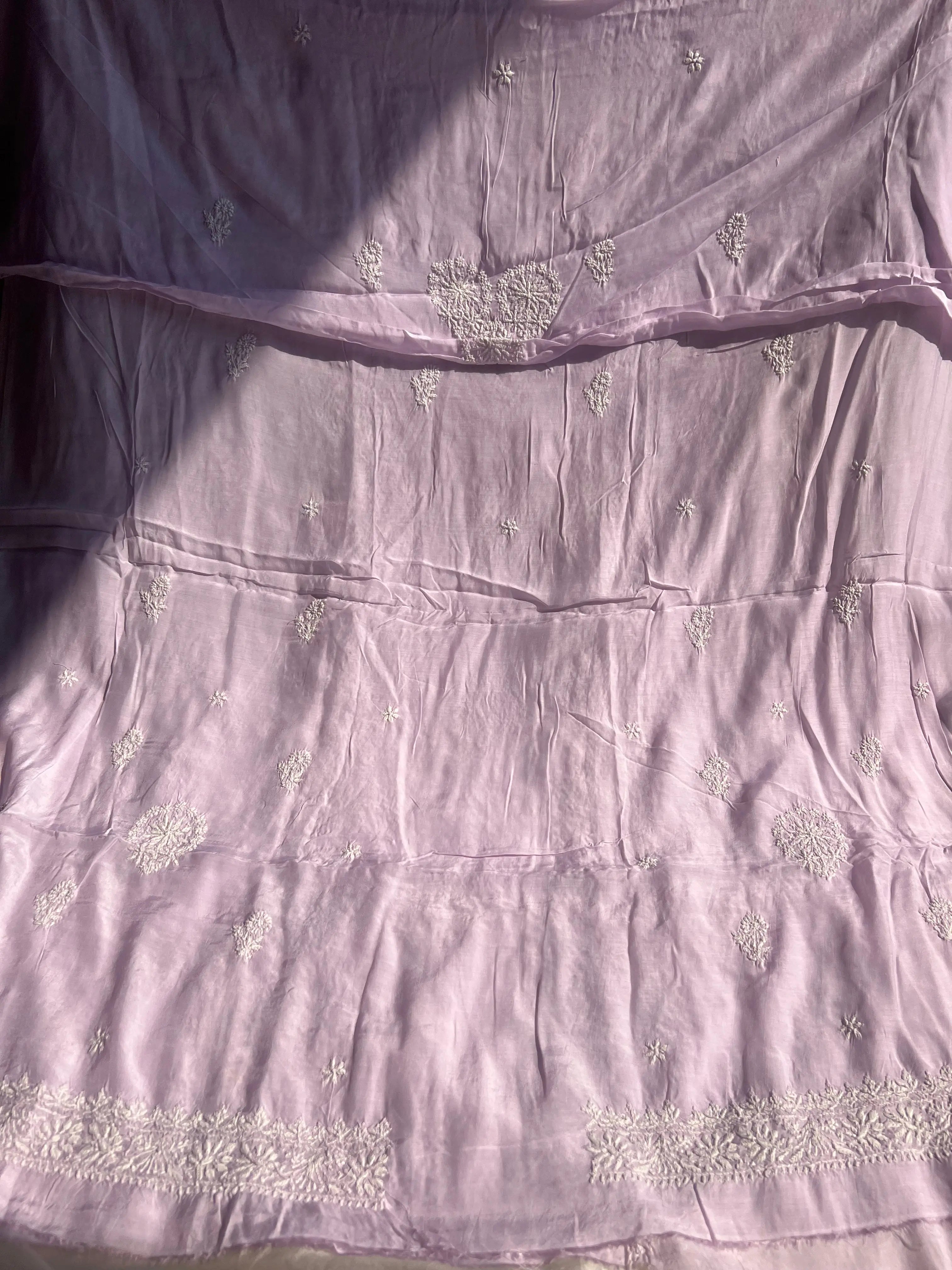 Pure Muslin kurti Length unstitched - Lilac ARIAA CHIKANKARI 