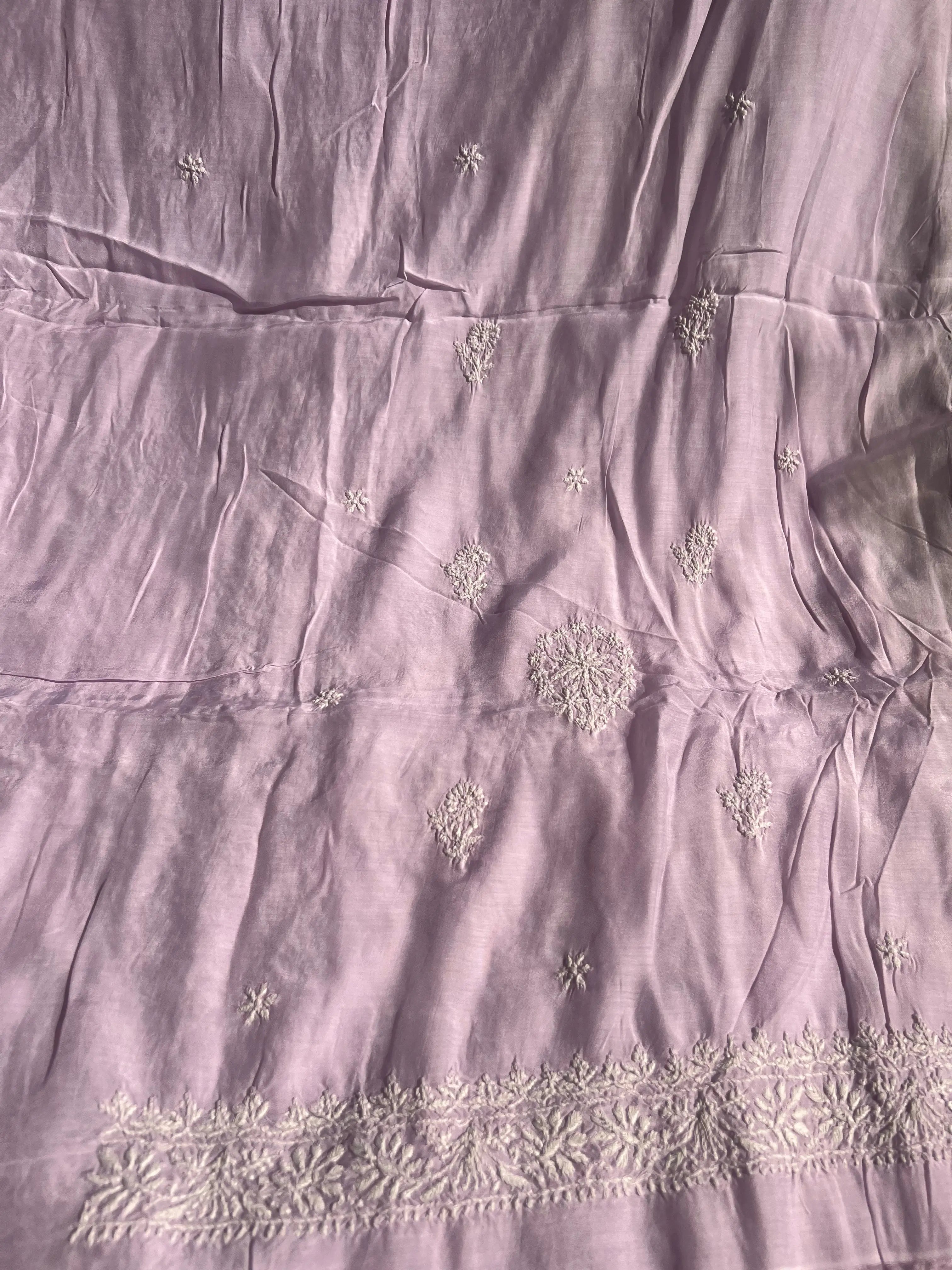 Pure Muslin kurti Length unstitched - Lilac ARIAA CHIKANKARI 