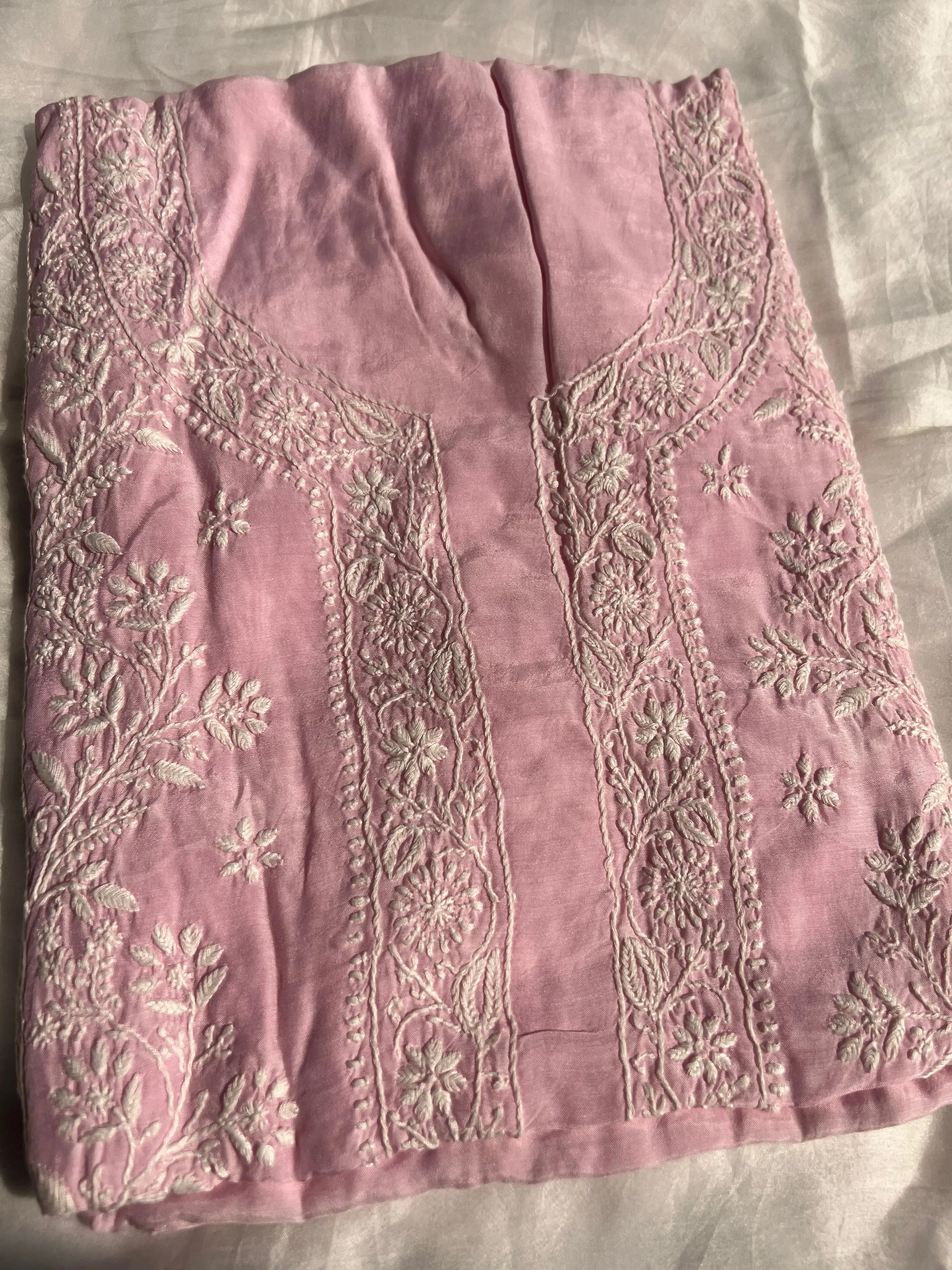 Pure Muslin kurti Length unstitched - Pink ARIAA CHIKANKARI 