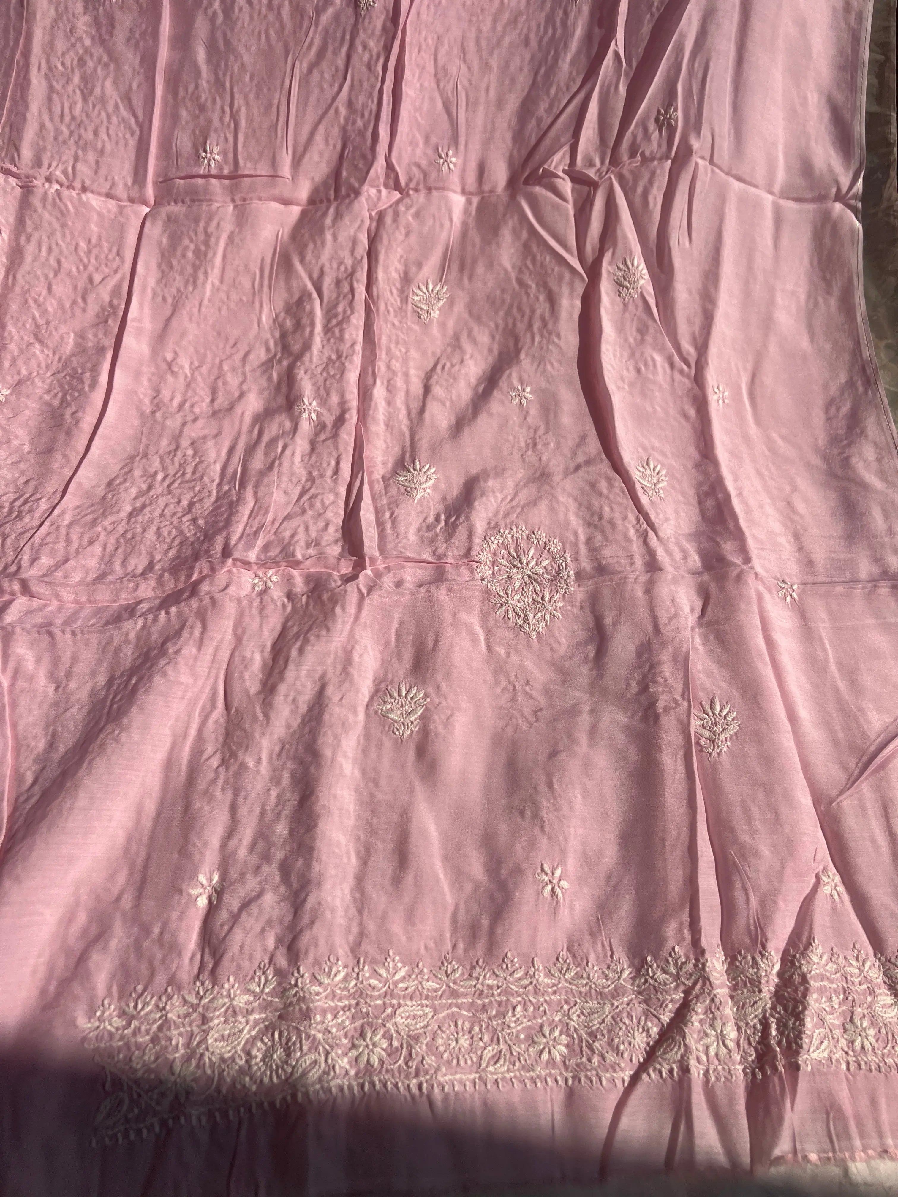Pure Muslin kurti Length unstitched - Pink ARIAA CHIKANKARI 