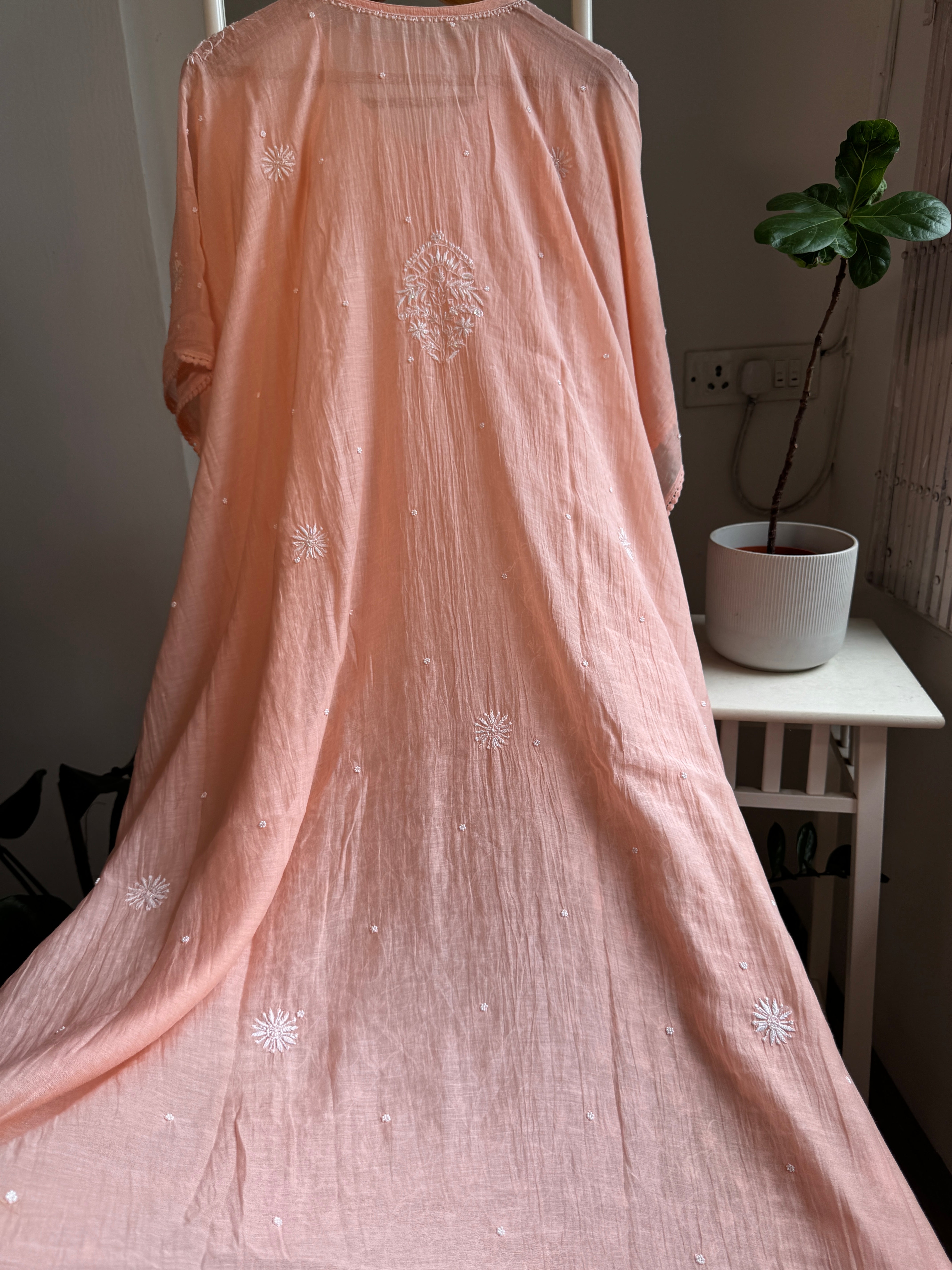 Mul Chanderi Chikankari Kaftan - Peach ARIAA CHIKANKARI 