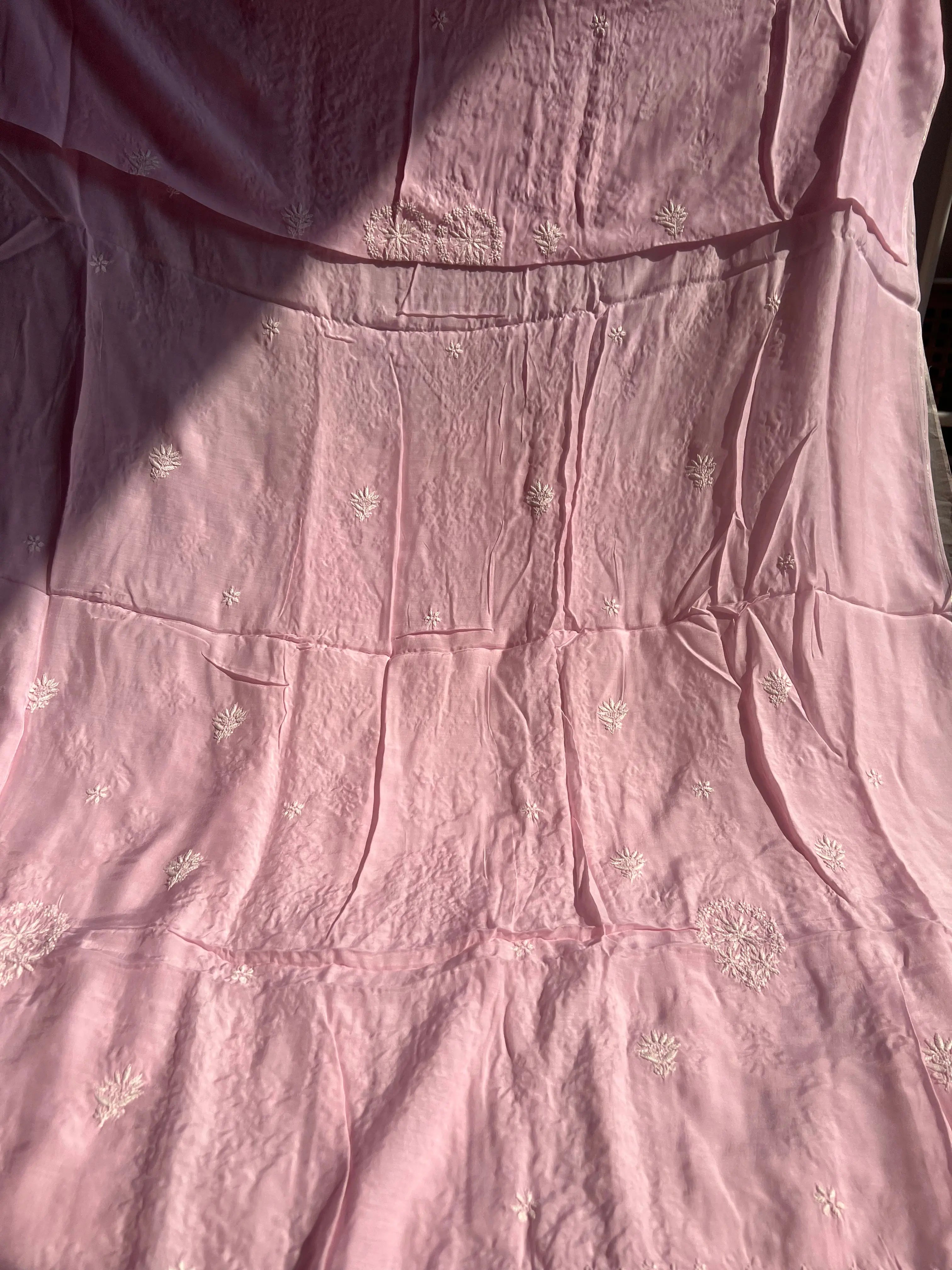 Pure Muslin kurti Length unstitched - Pink ARIAA CHIKANKARI 