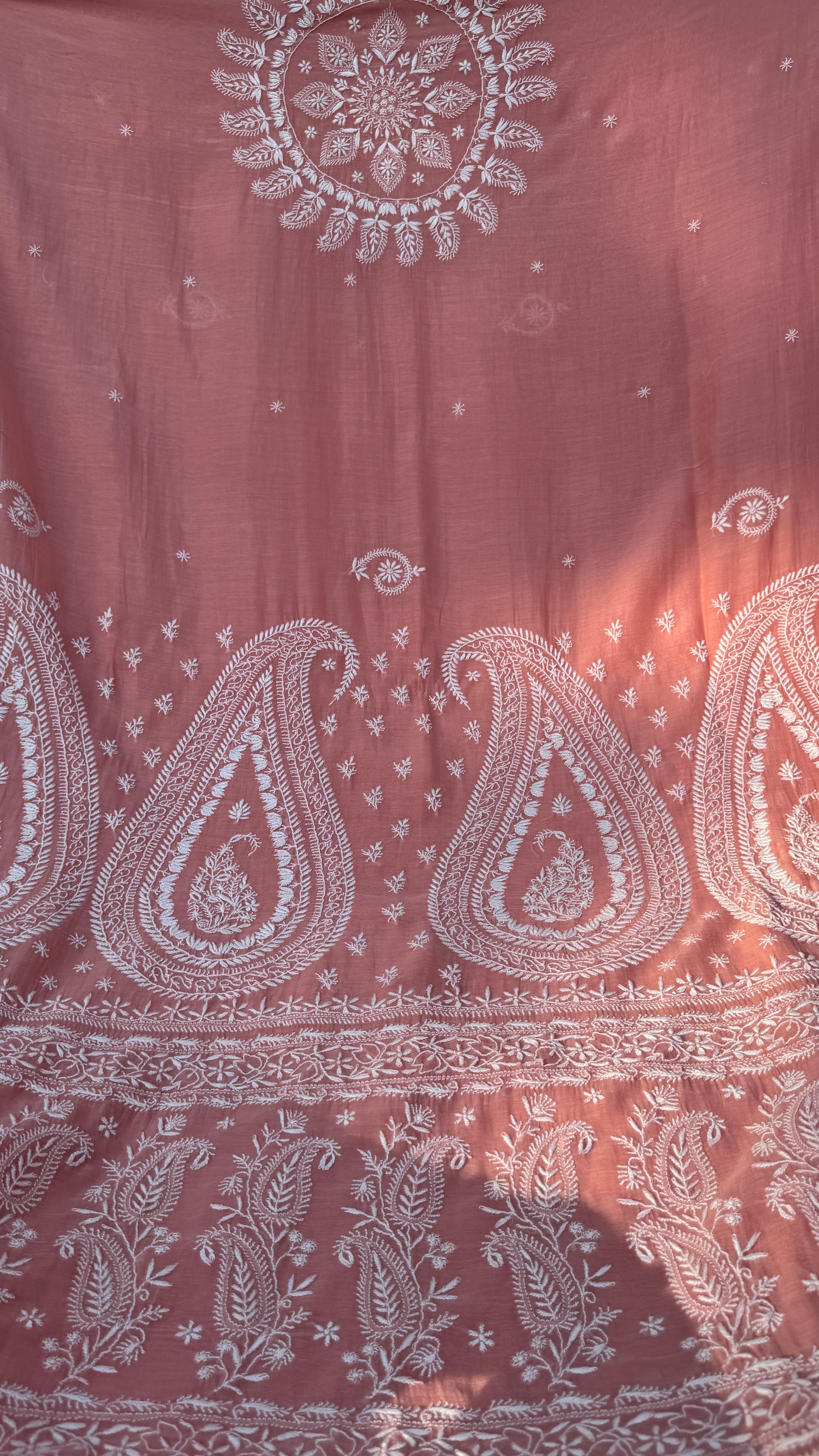 Pure Mul Chanderi Chikankari saree in Pink