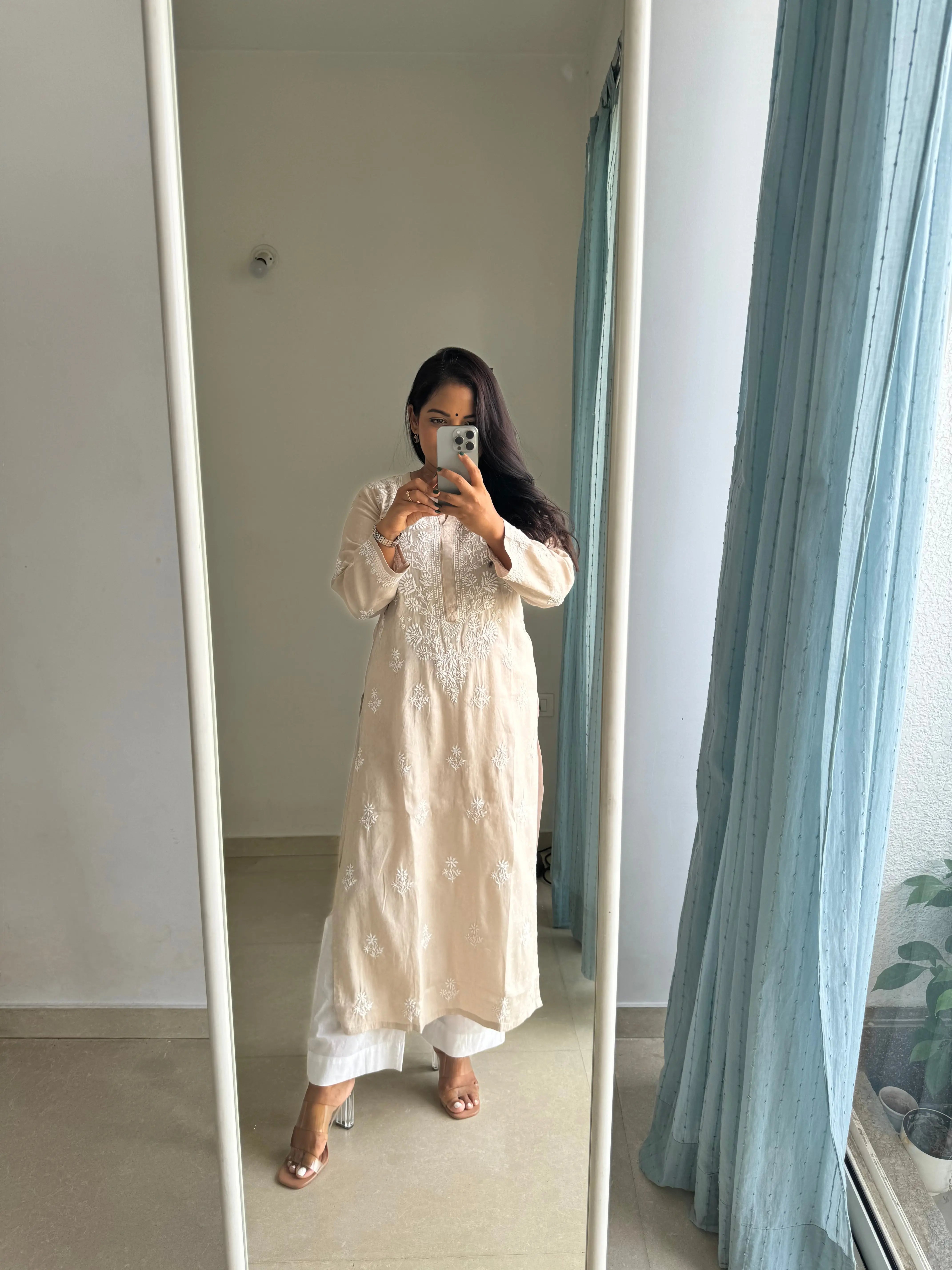 Cotton Chikankari Kurti - Beige ARIAA CHIKANKARI 