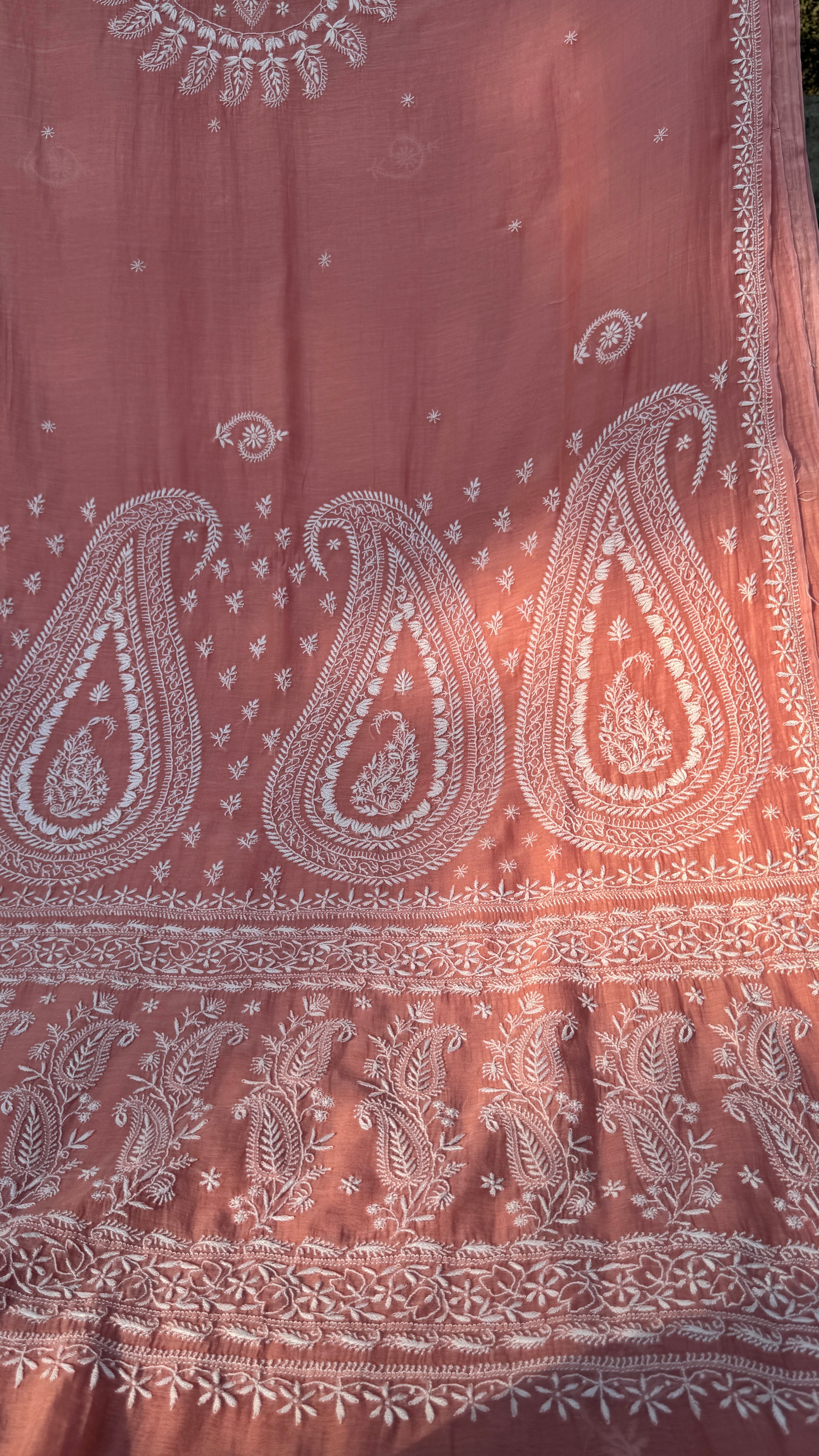 Pure Mul Chanderi Chikankari saree in Pink