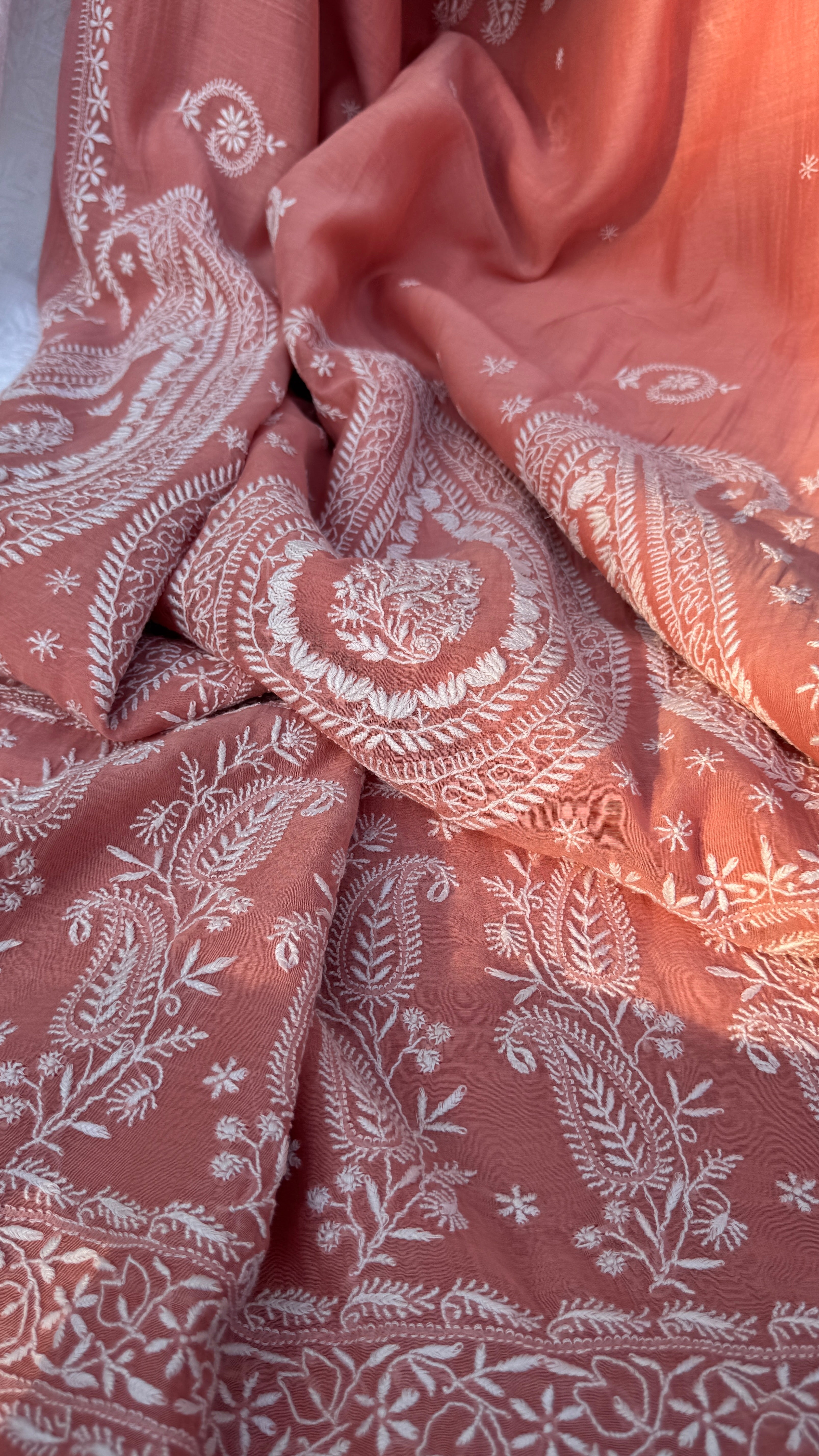 Pure Mul Chanderi Chikankari saree in Pink