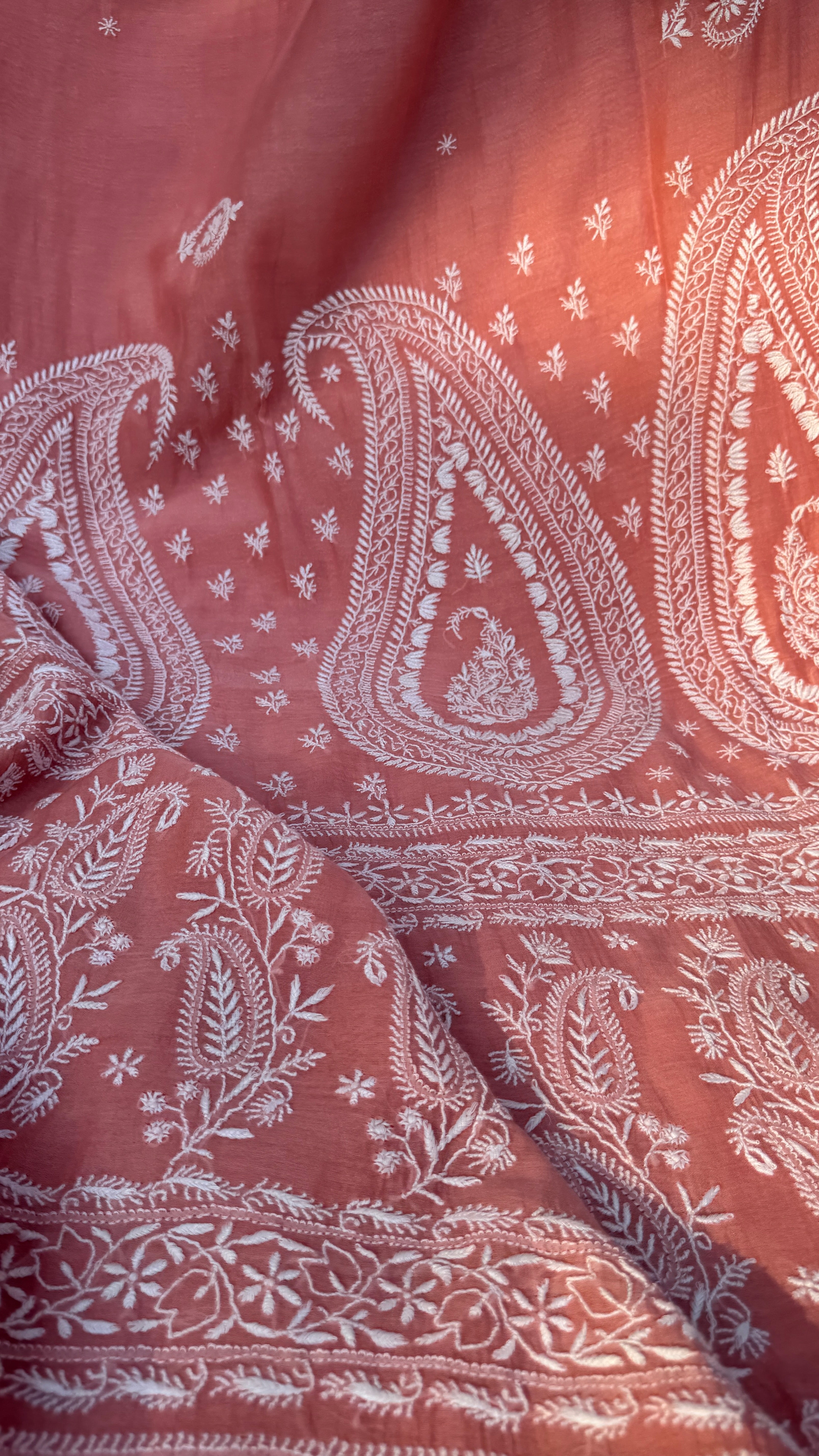 Pure Mul Chanderi Chikankari saree in Pink
