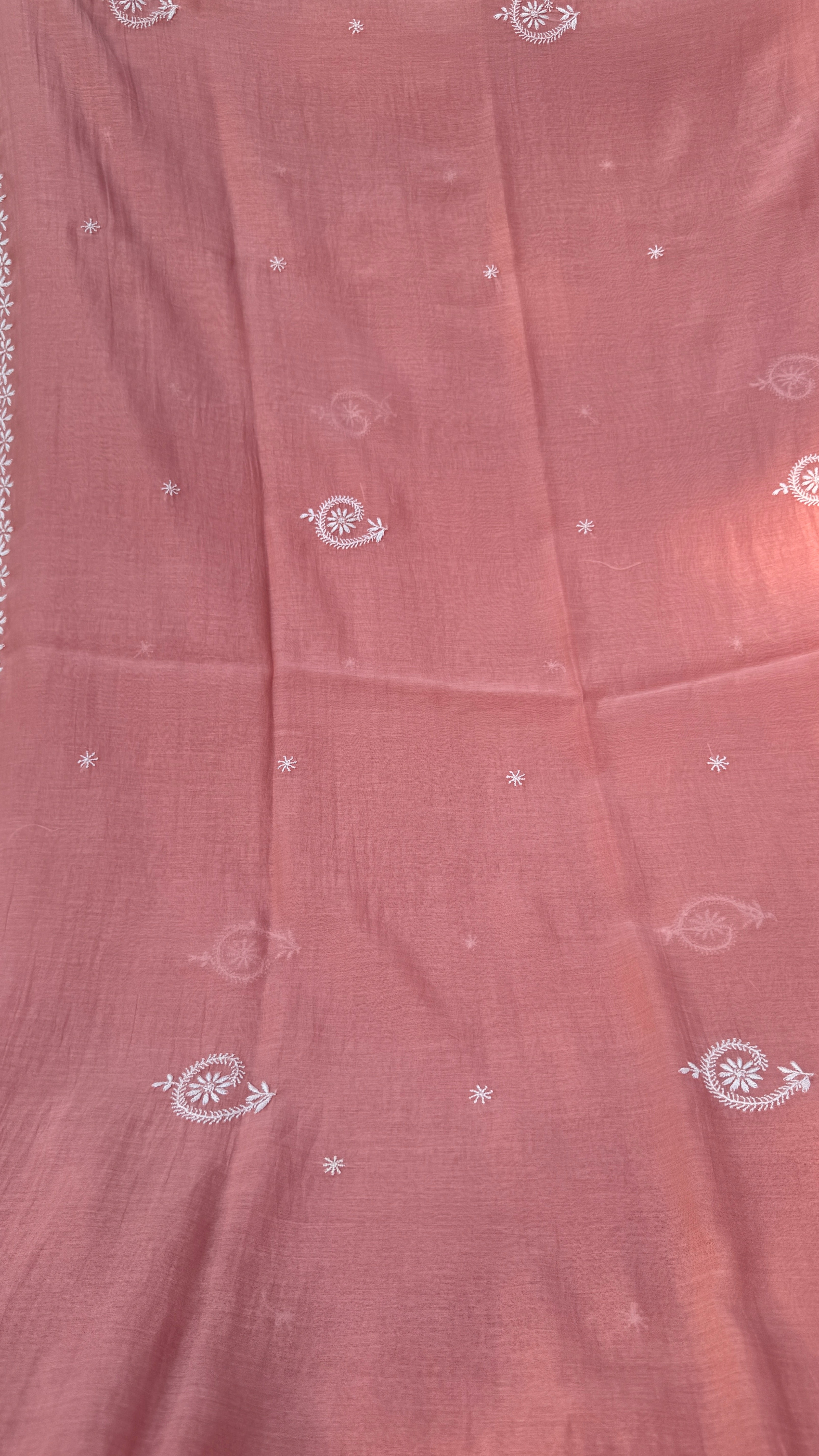Pure Mul Chanderi Chikankari saree in Pink