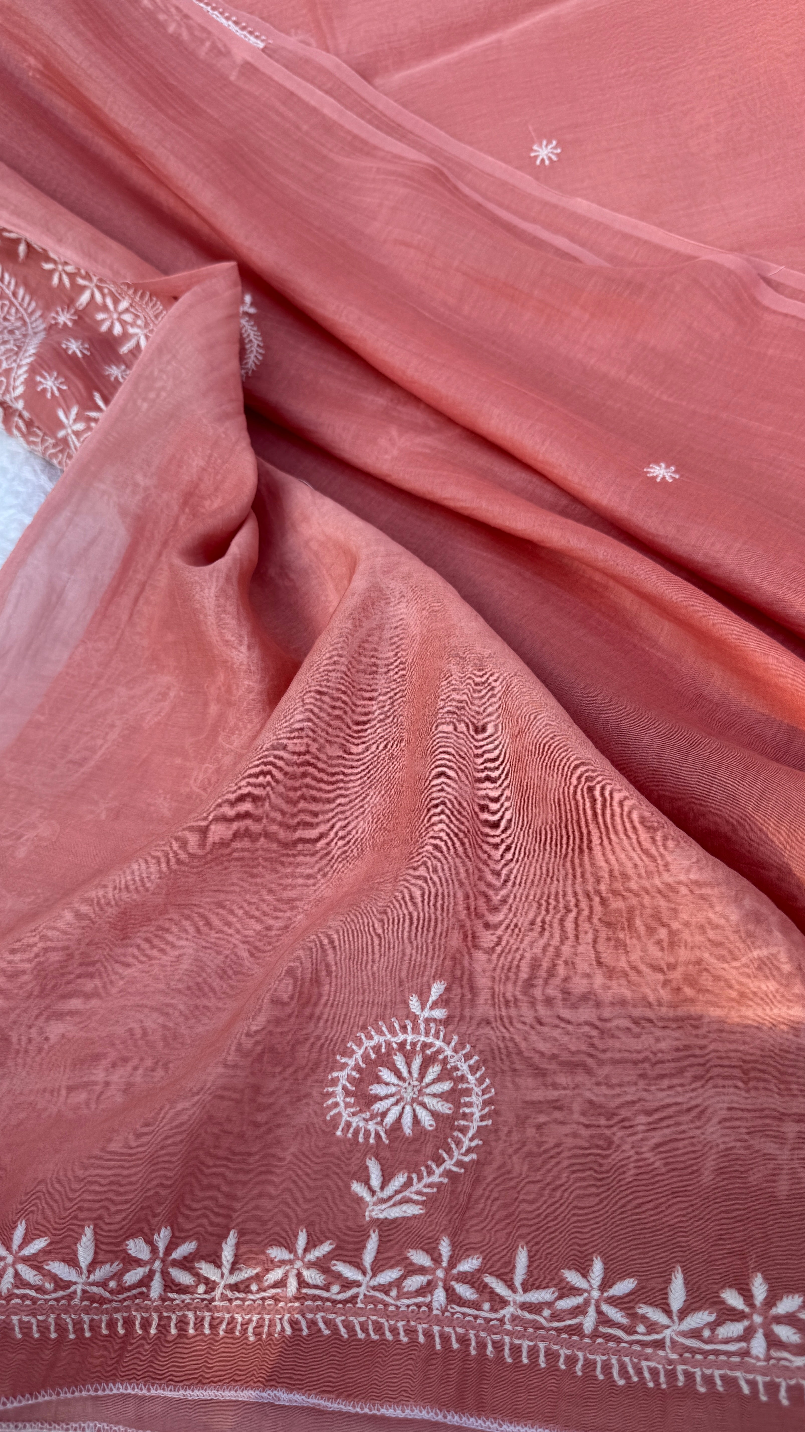 Pure Mul Chanderi Chikankari saree in Pink